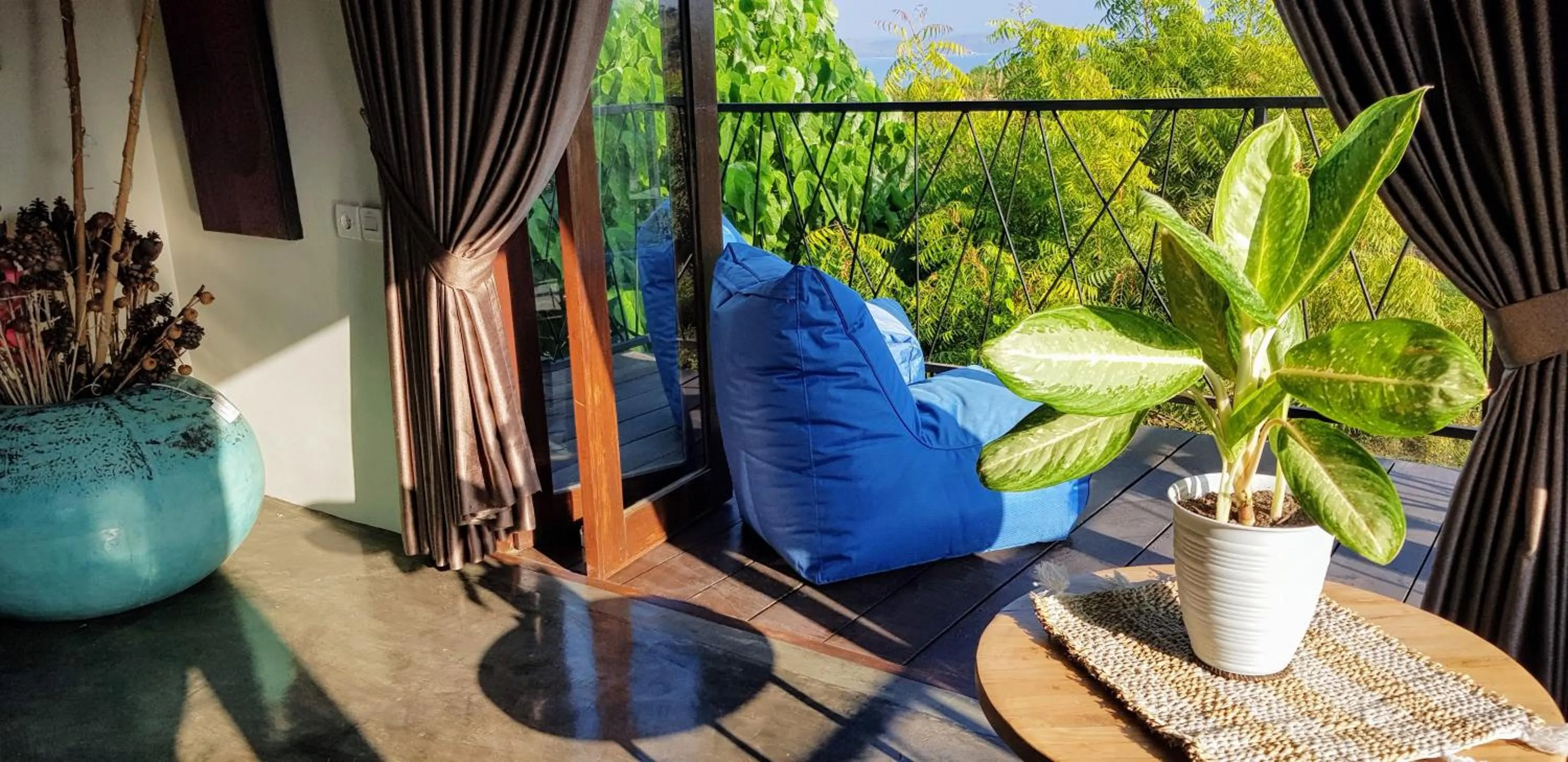 Patio in Ombak Resort at Ekas , a luxury surf and kite destination, Close to Inside Ekas beach