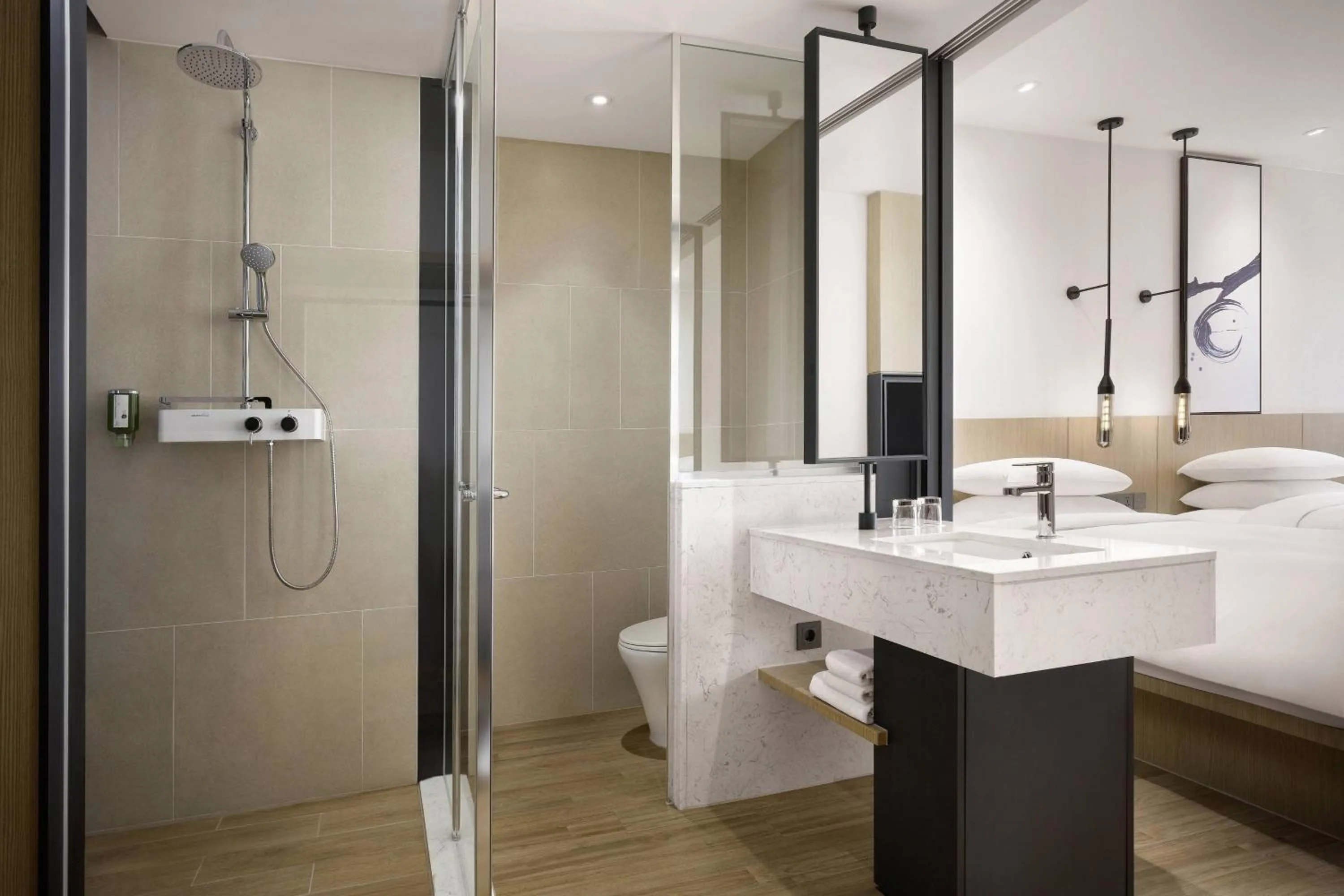 Bathroom, Bed in Fairfield by Marriott Busan Songdo Beach