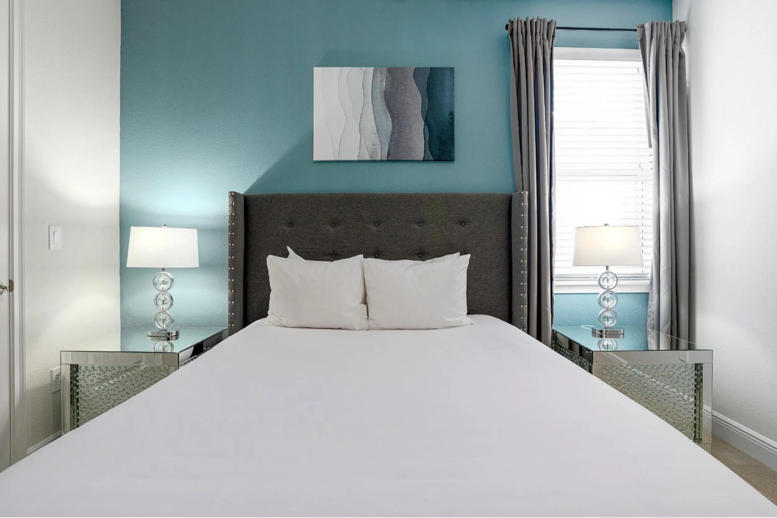 Bedroom, Bed in Upscale Modern Getaway home with heated pool/hot tub, 9 beds 8.5 bath Sleeps 18+