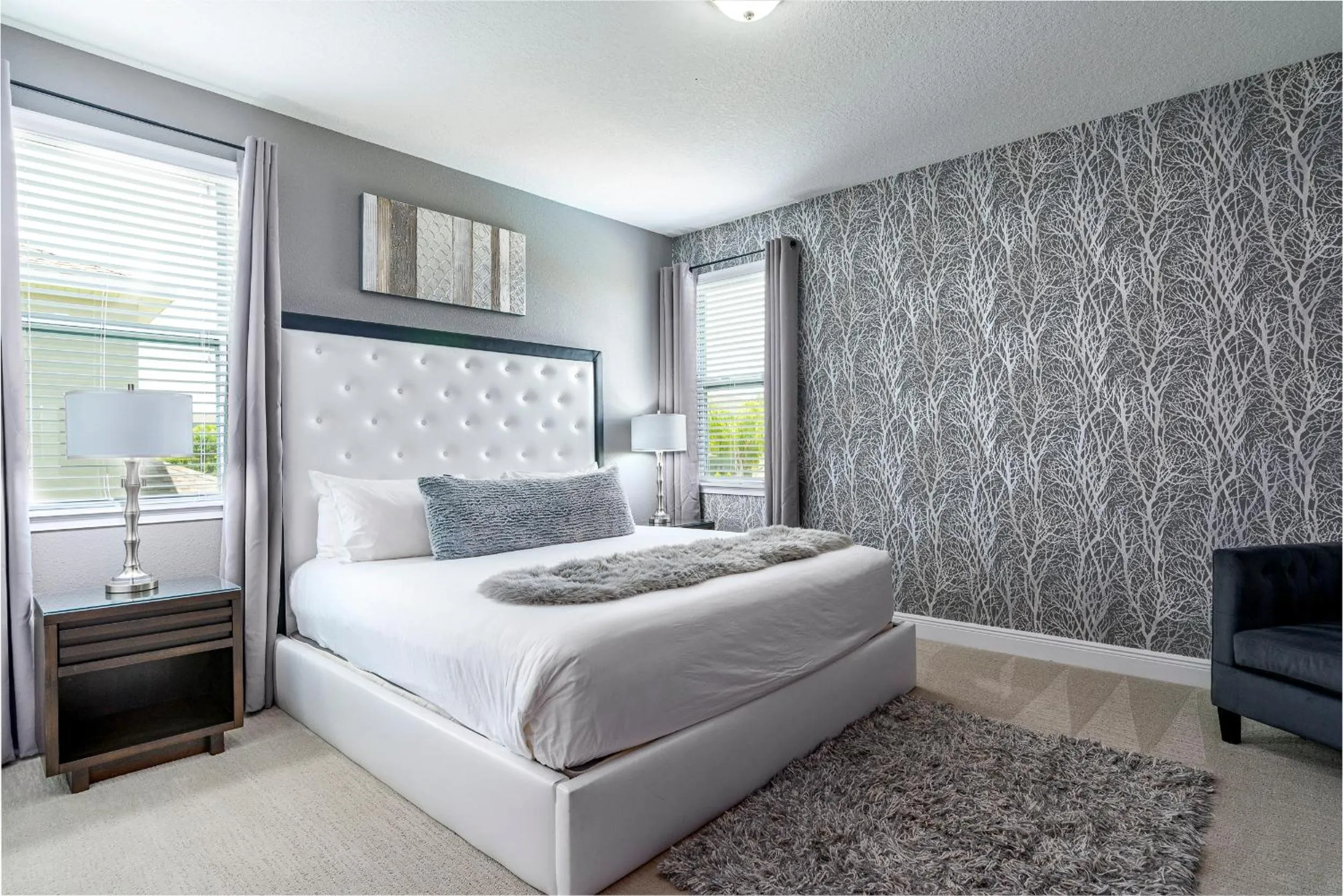 Bedroom, Bed in Upscale Modern Getaway home with heated pool/hot tub, 9 beds 8.5 bath Sleeps 18+