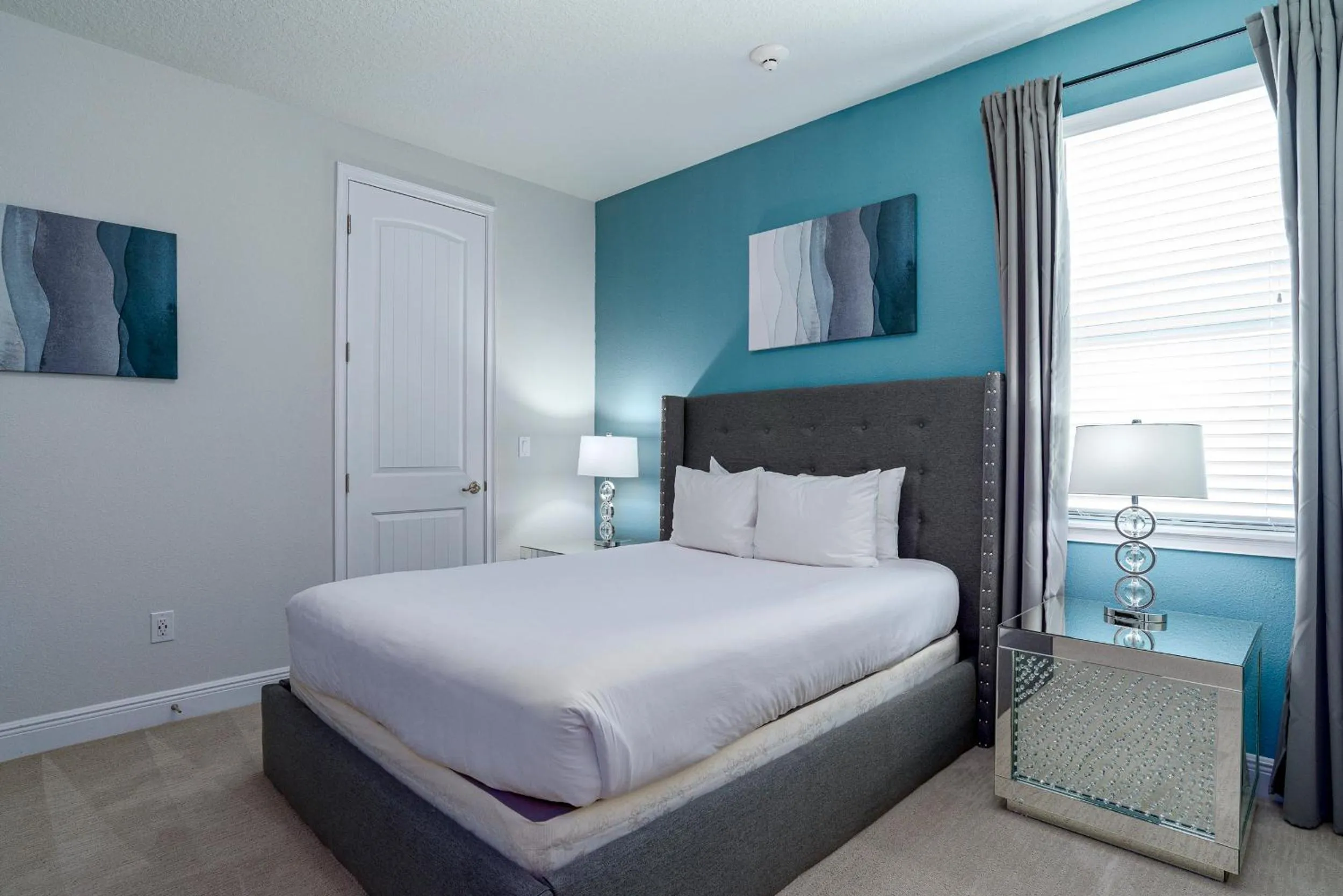 Bedroom, Bed in Upscale Modern Getaway home with heated pool/hot tub, 9 beds 8.5 bath Sleeps 18+