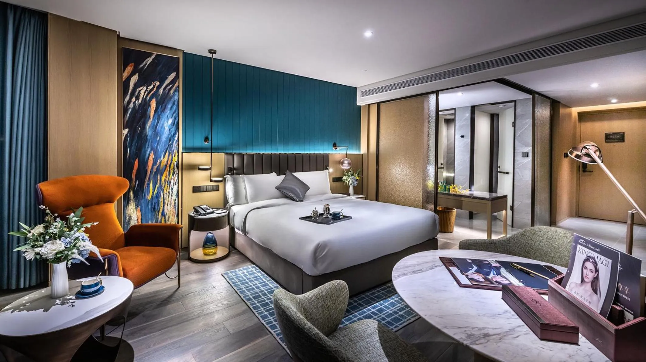 Bathroom, Bed in Elegant Hotel Guangzhou Zhujiang New Town Canton Tower- Free Shuttle Bus to Canton Fair Complex during Canton Fair period