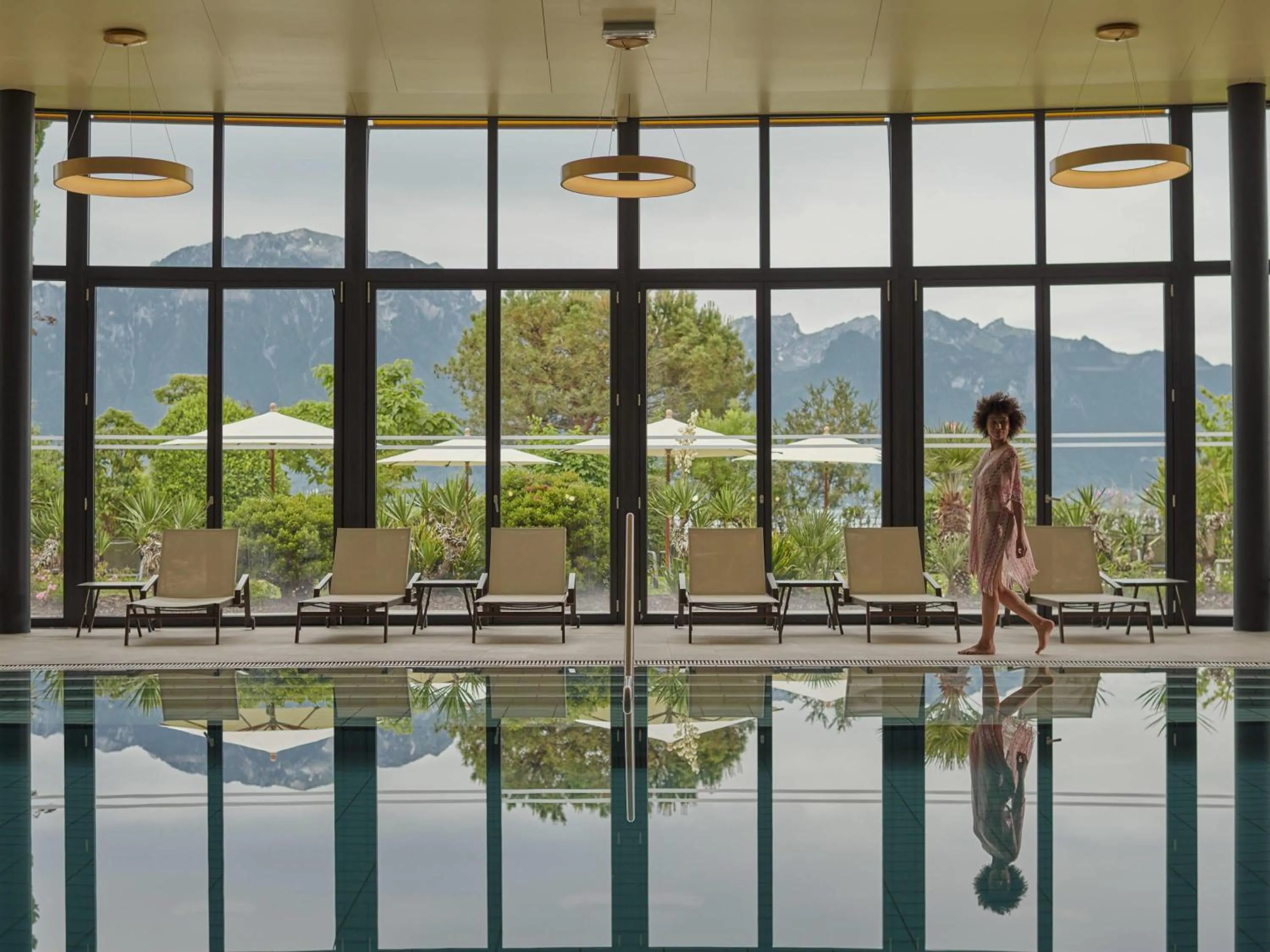 Pool view in Fairmont Le Montreux Palace