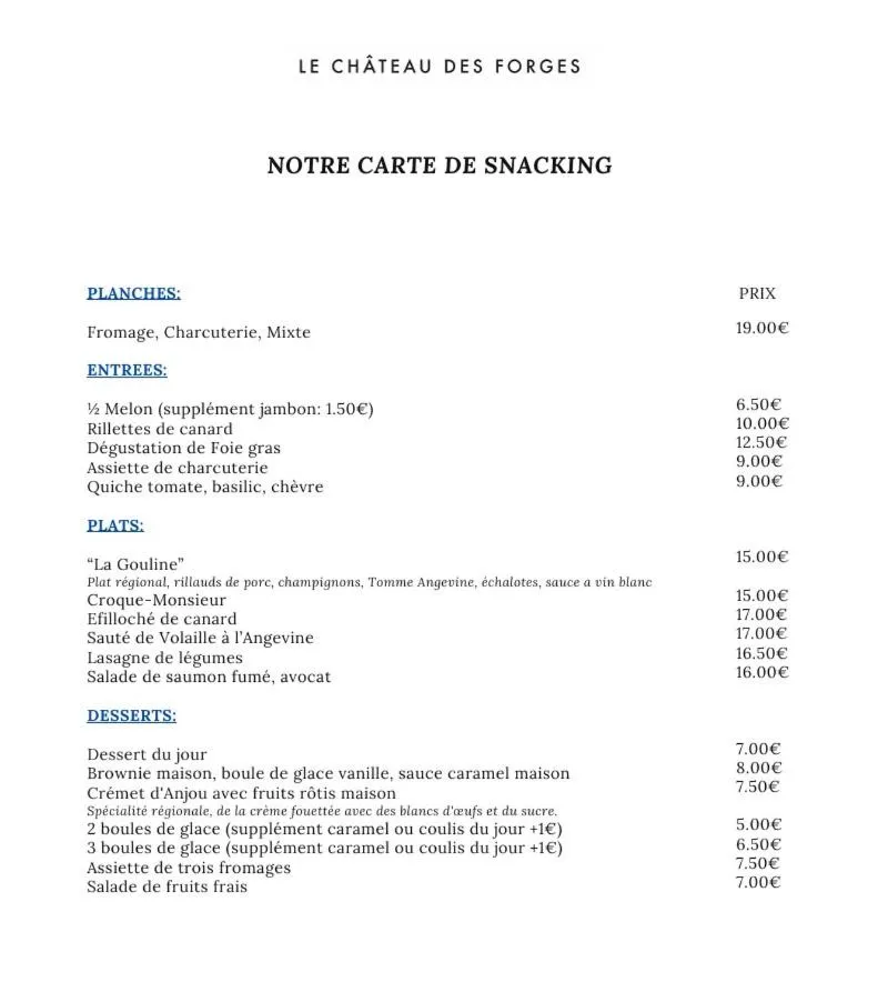 Restaurant/places to eat in Le Château des Forges