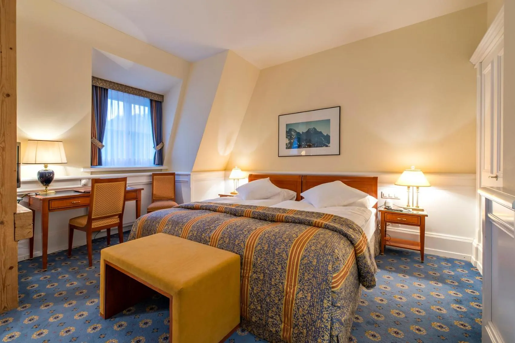 Photo of the whole room, Bed in Hotel Waldhaus Sils