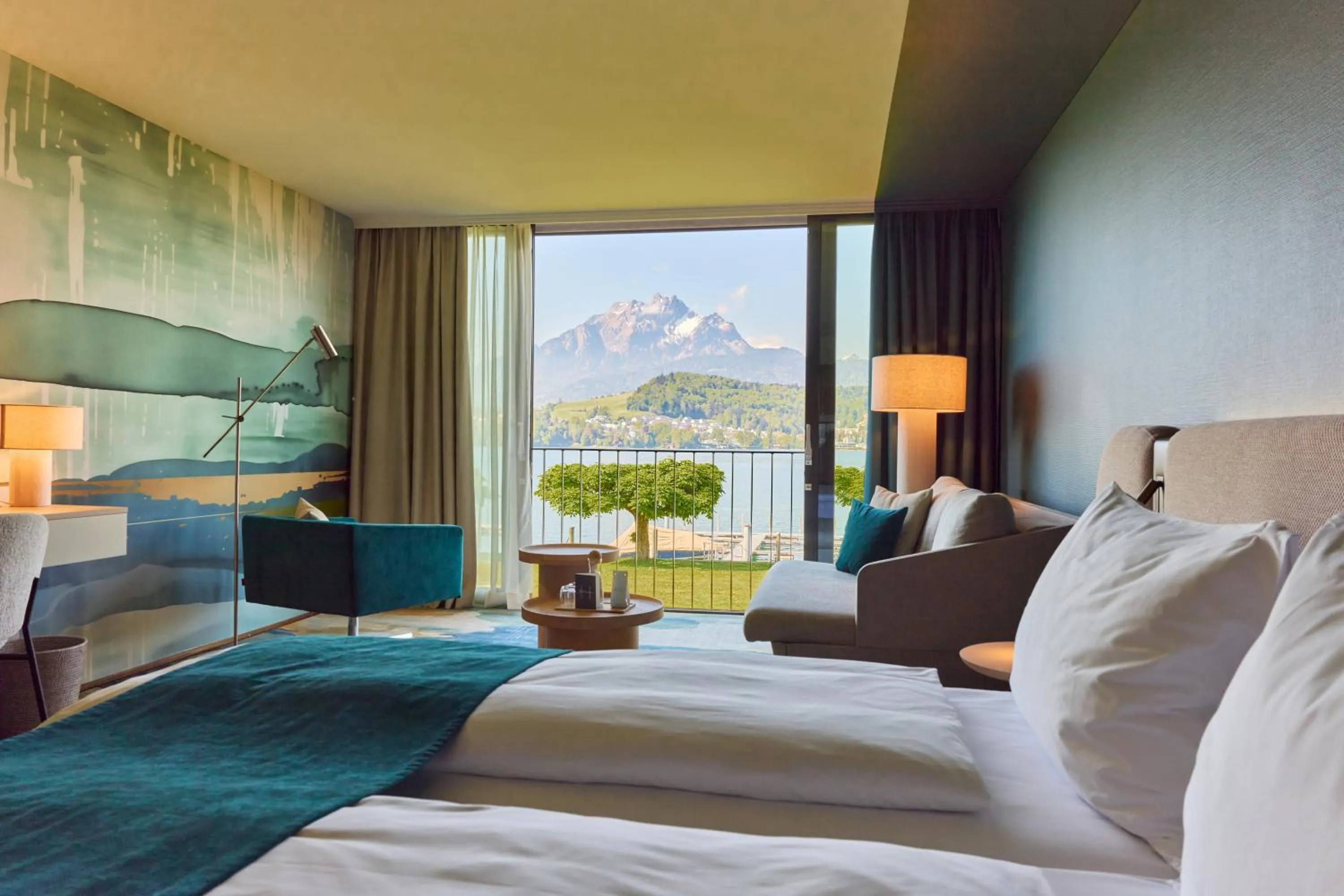 Bed in HERMITAGE Lake Lucerne - Beach Club & Lifestyle Hotel