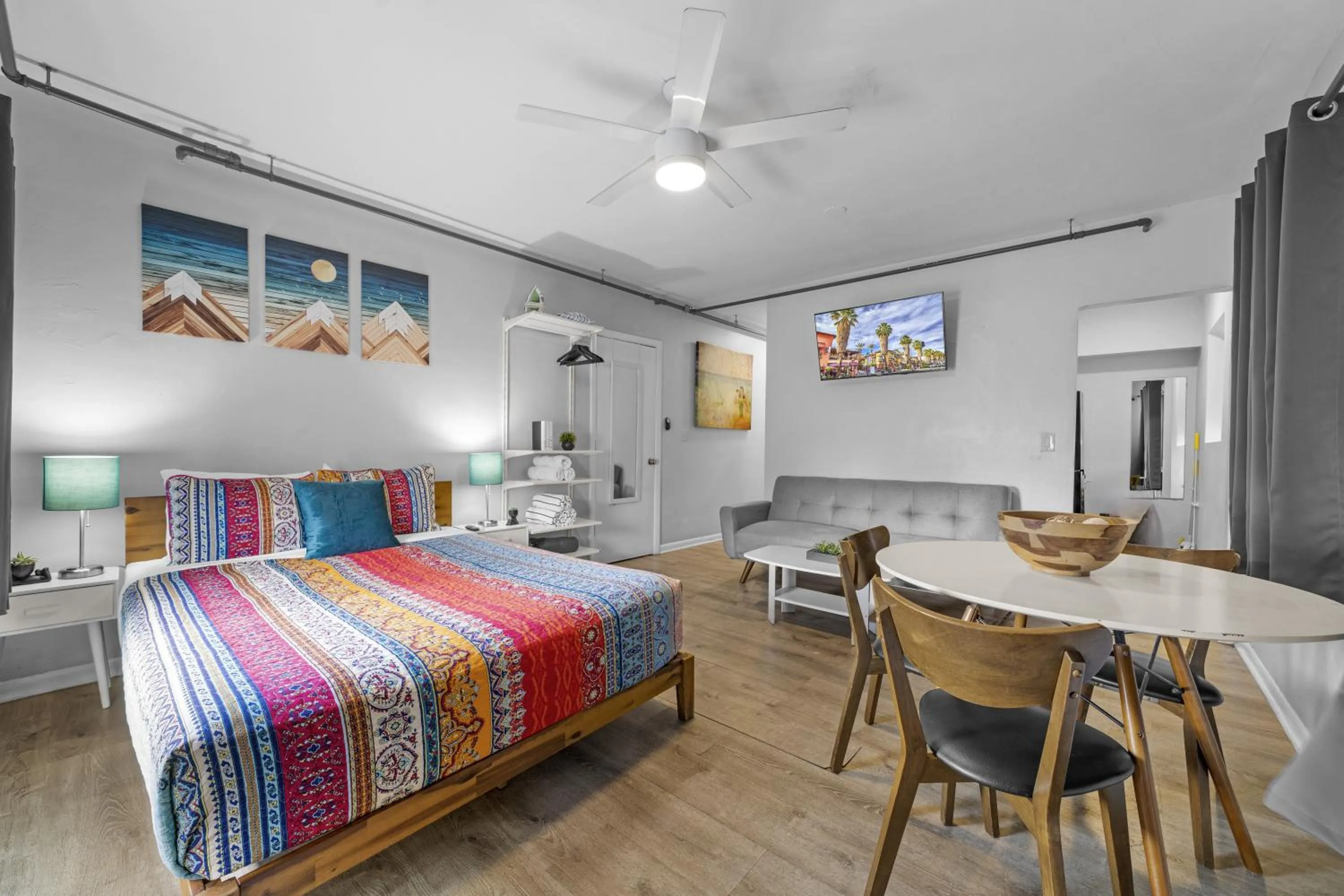 TV and multimedia, Bed in Rock Apartments by Lowkl