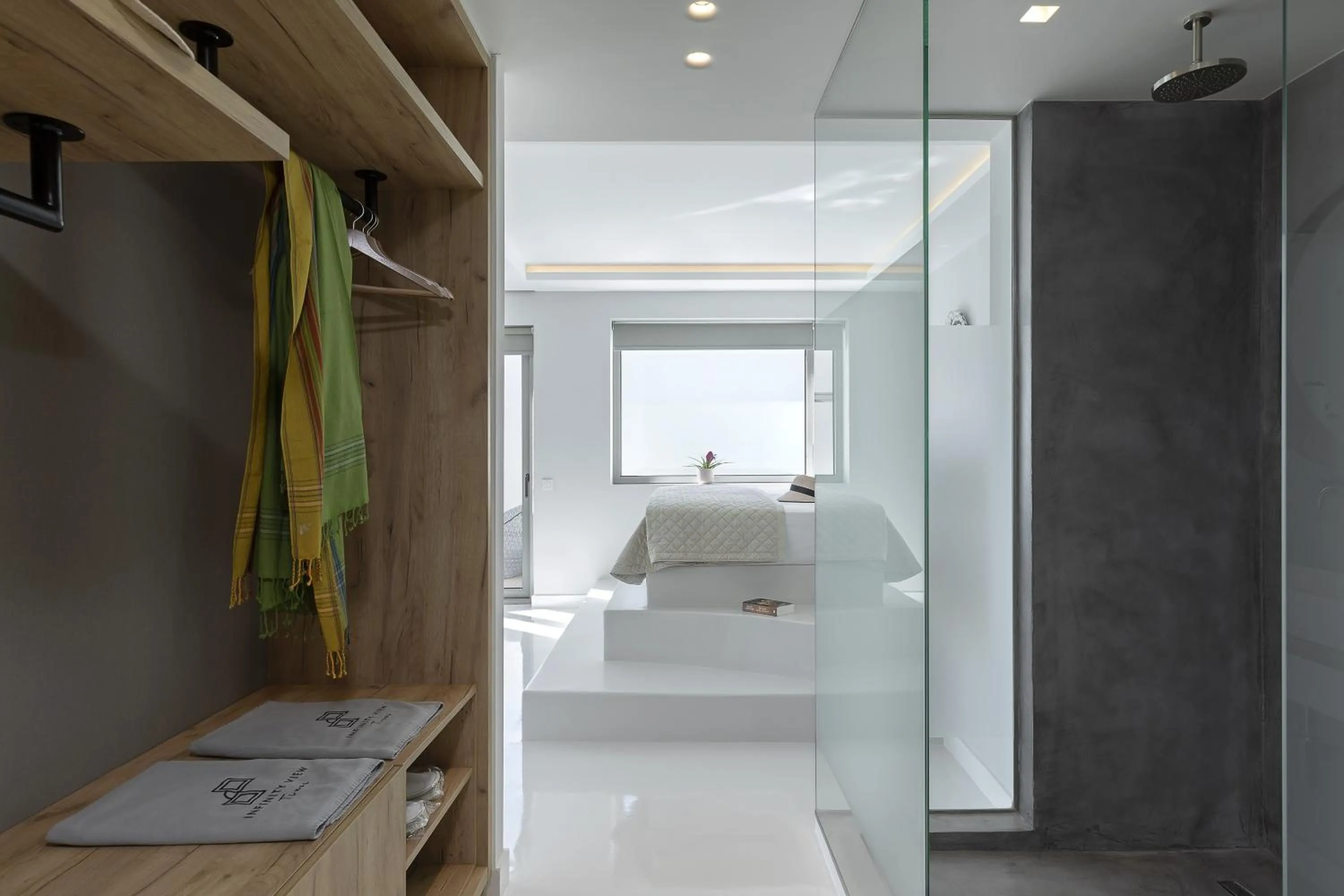 Bathroom, Bed in Infinity View Hotel Tinos