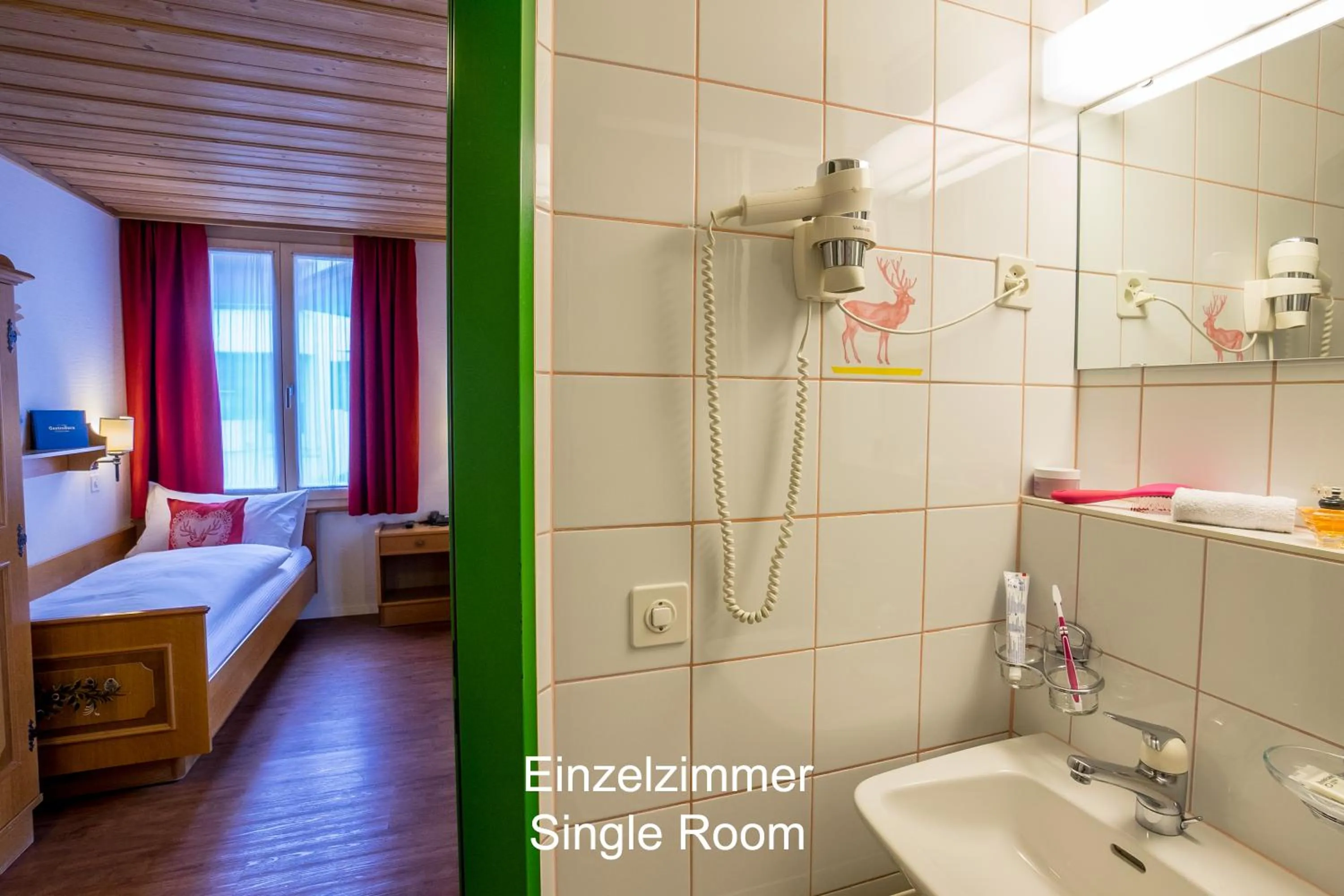 Shower, Bed in Hotel Hirschen - Grindelwald