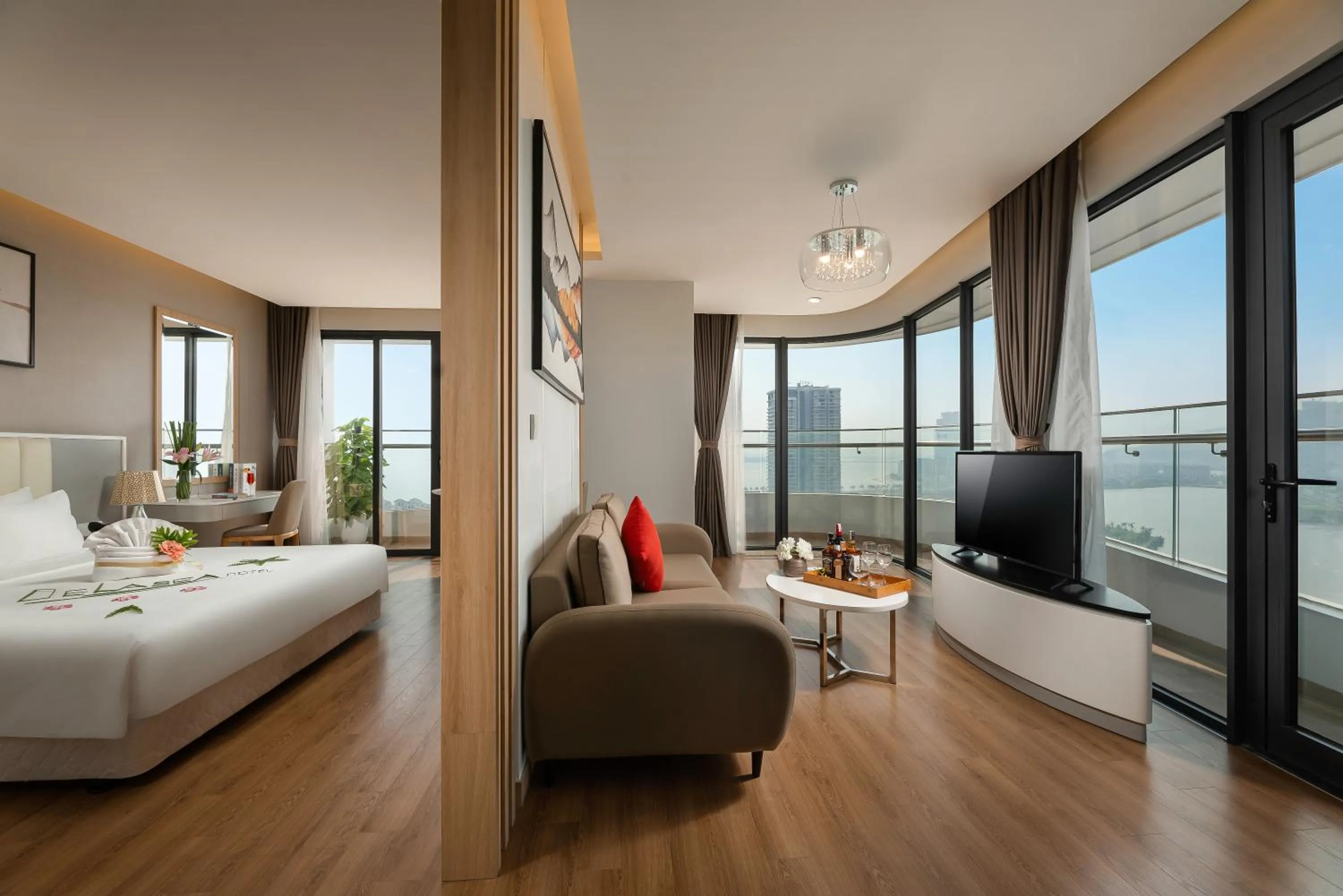 View (from property/room), Bed in DeLaSea Ha Long Hotel - Modern Bayview Escape