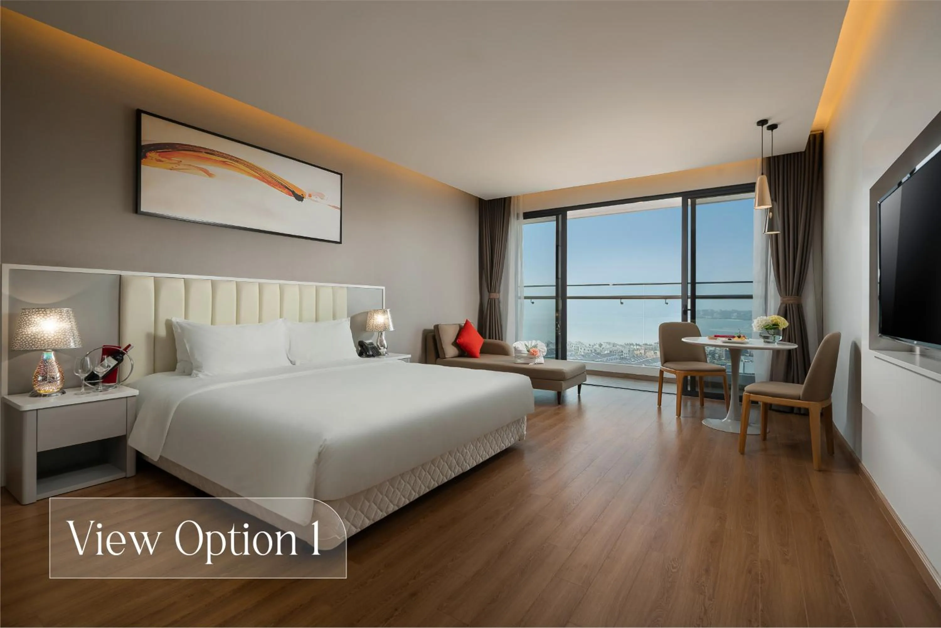 View (from property/room), Bed in DeLaSea Ha Long Hotel - Modern Bayview Escape