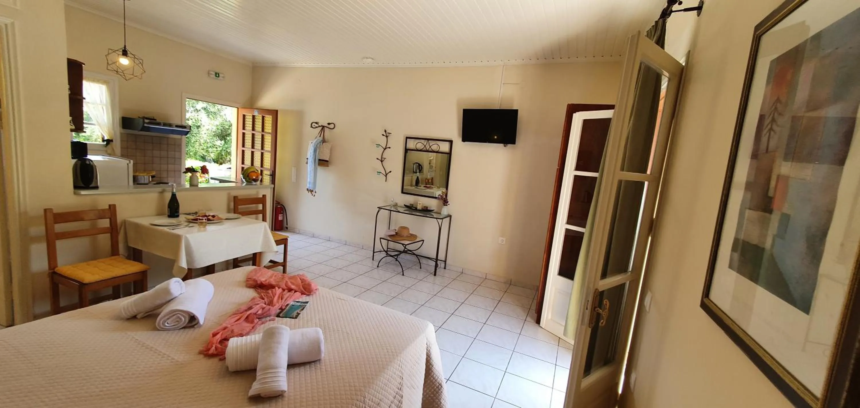 Bed in LIvadi Studios with Pool