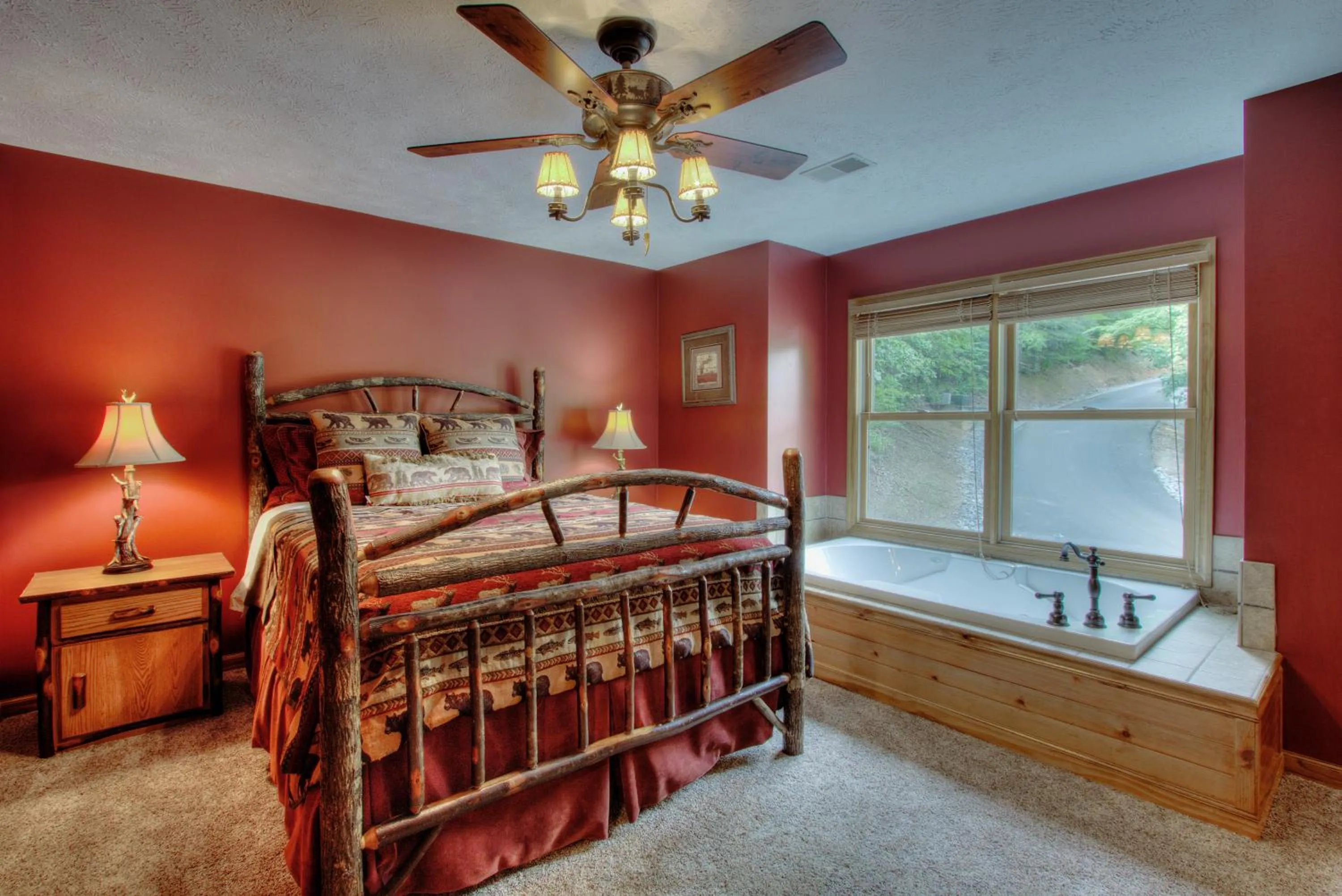 Bedroom, Bed in Gorgeous "Country Roads" by HoneyBearCabins 4BR 4BA, next to pool, easy drive, main strip location!