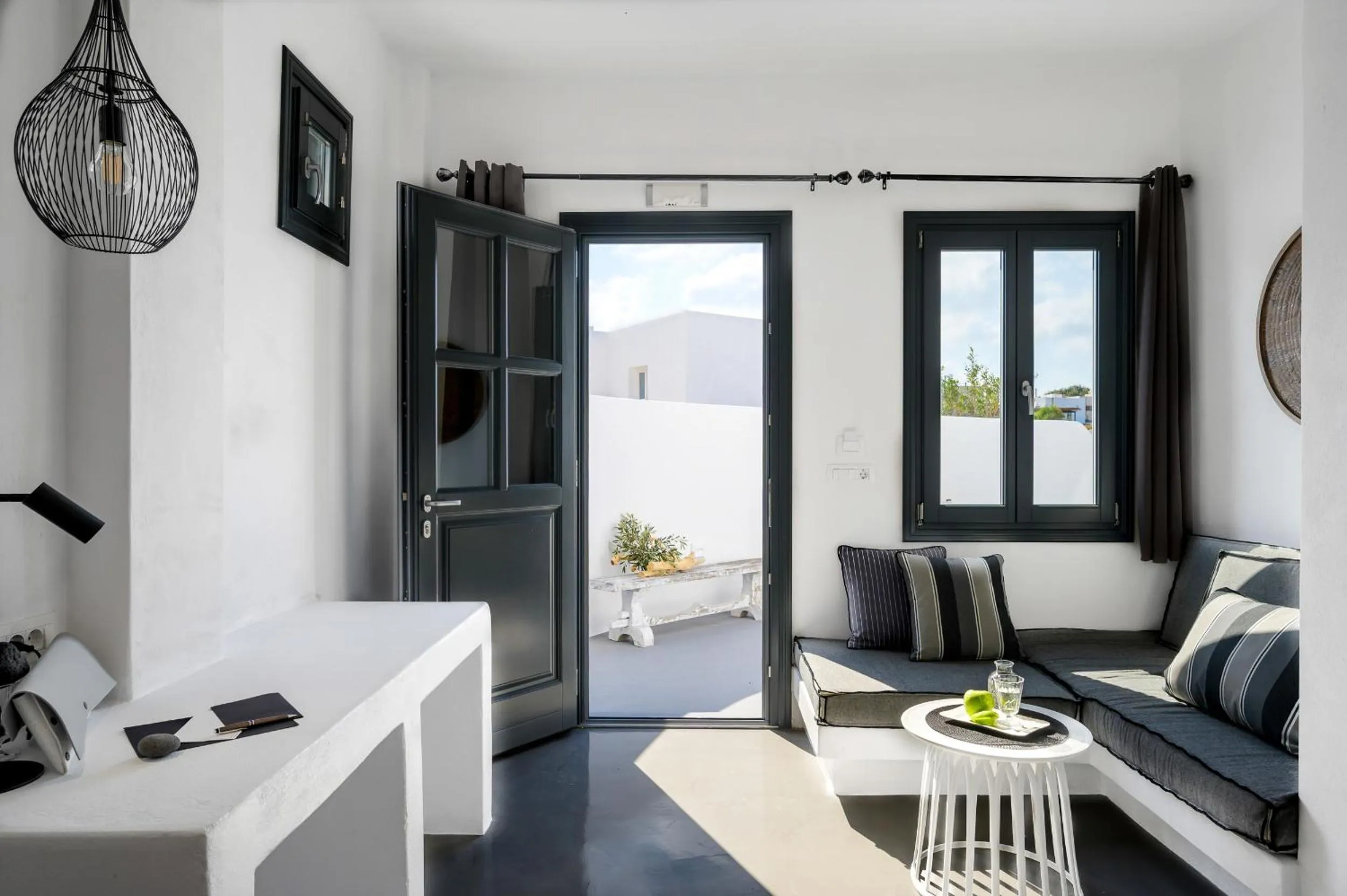 Seating area in Santolia Art Suites