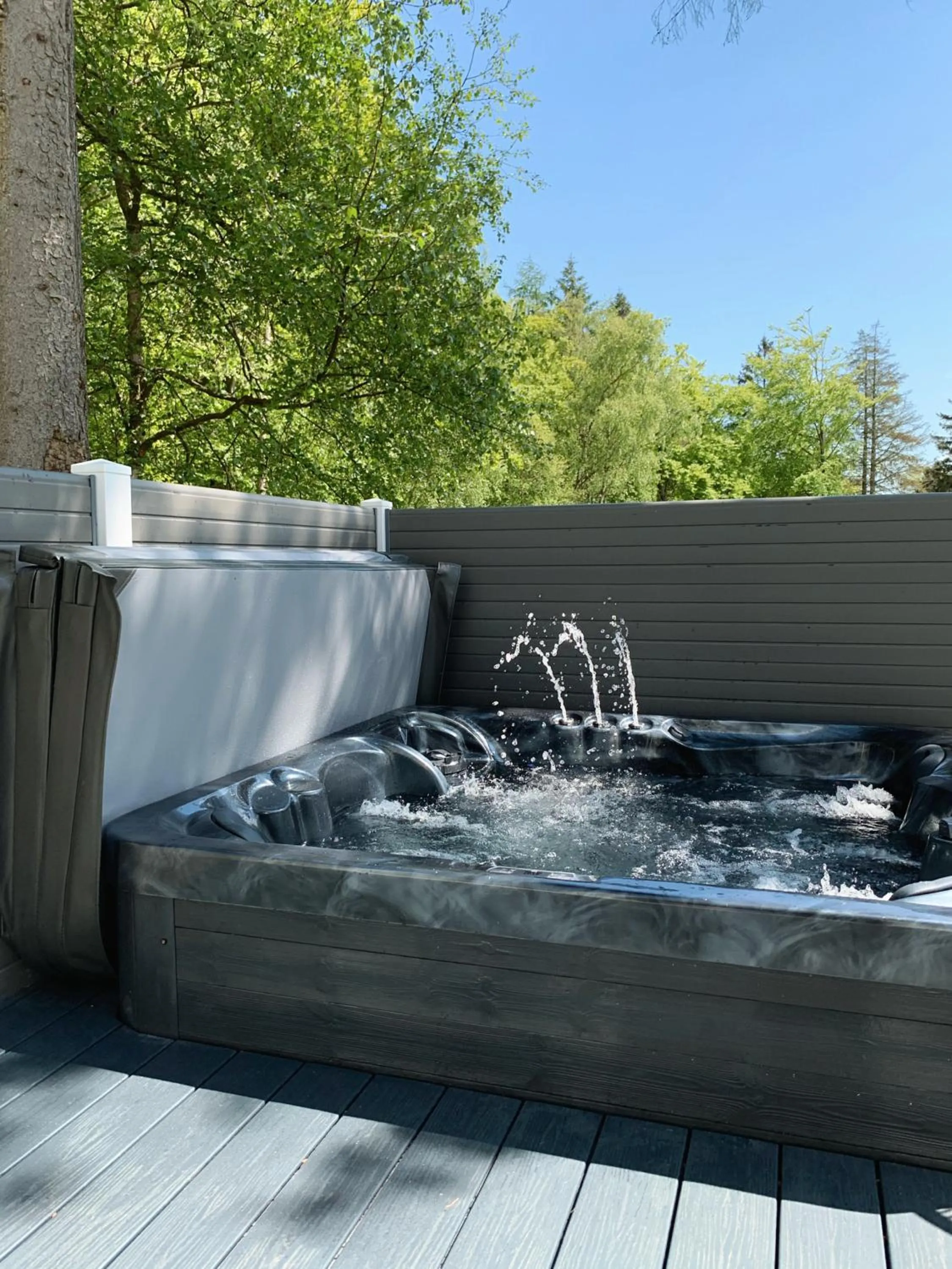 Patio in Percy Wood Lodges with Hot Tubs