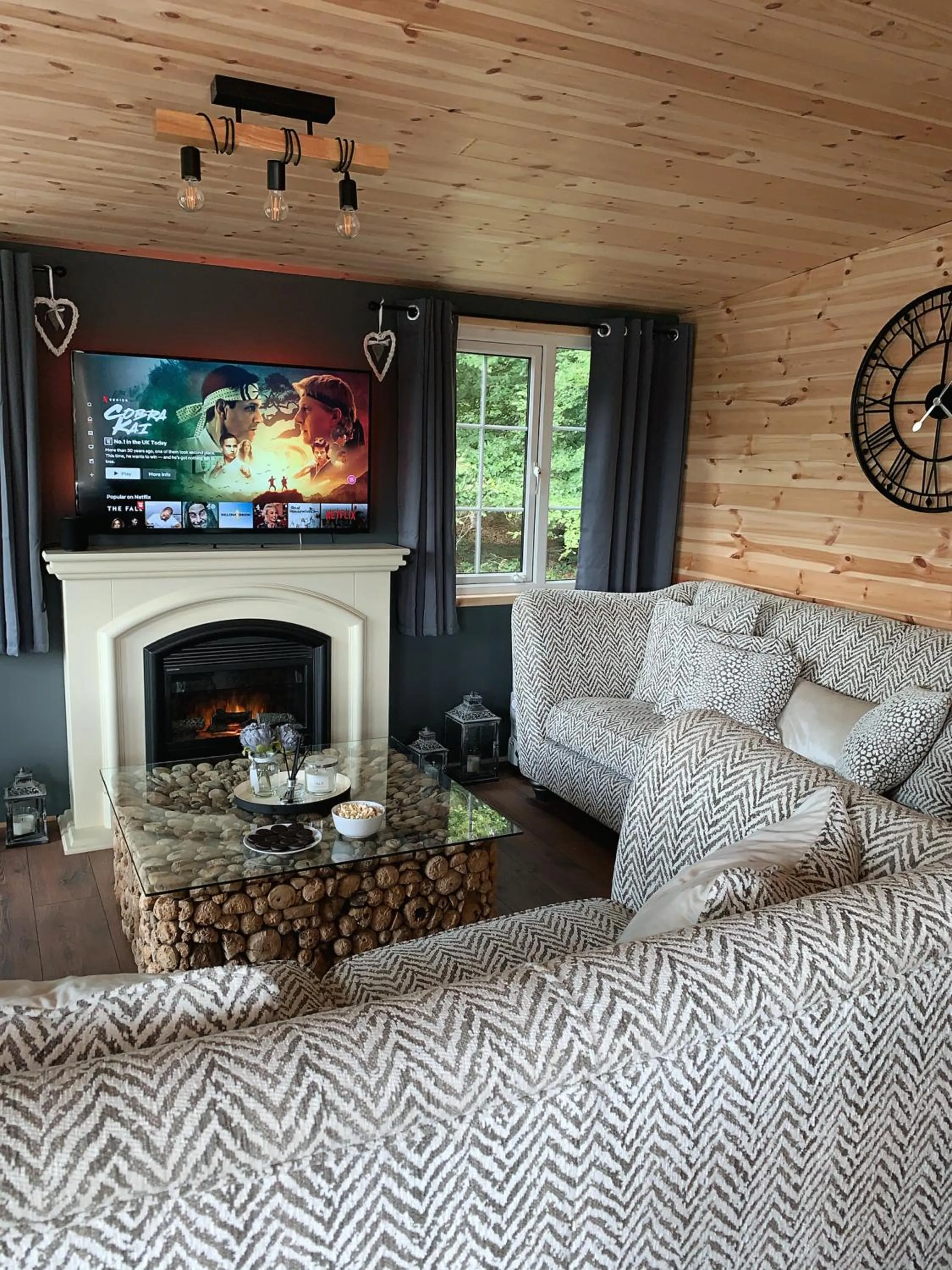 Living room in Percy Wood Lodges with Hot Tubs