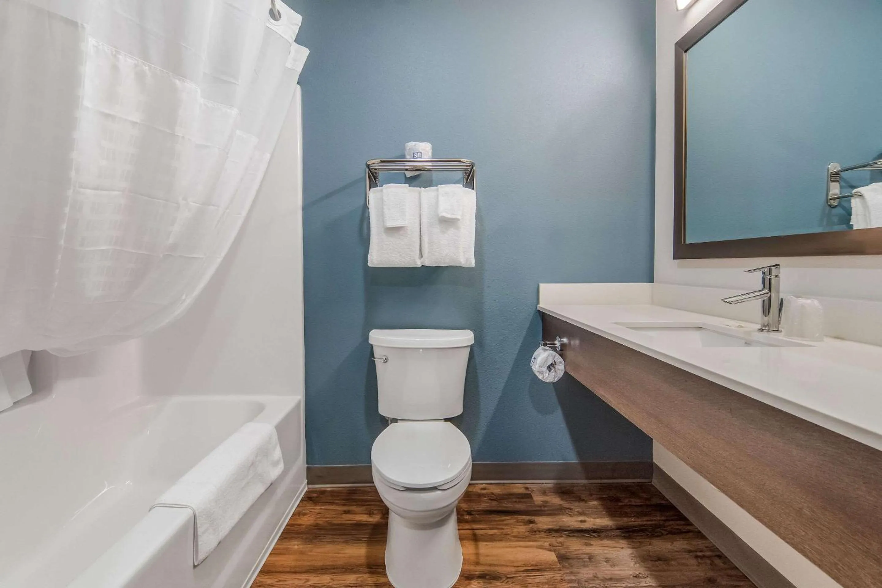 Bathroom in WoodSpring Suites North Ft Worth Alliance TX Speedway