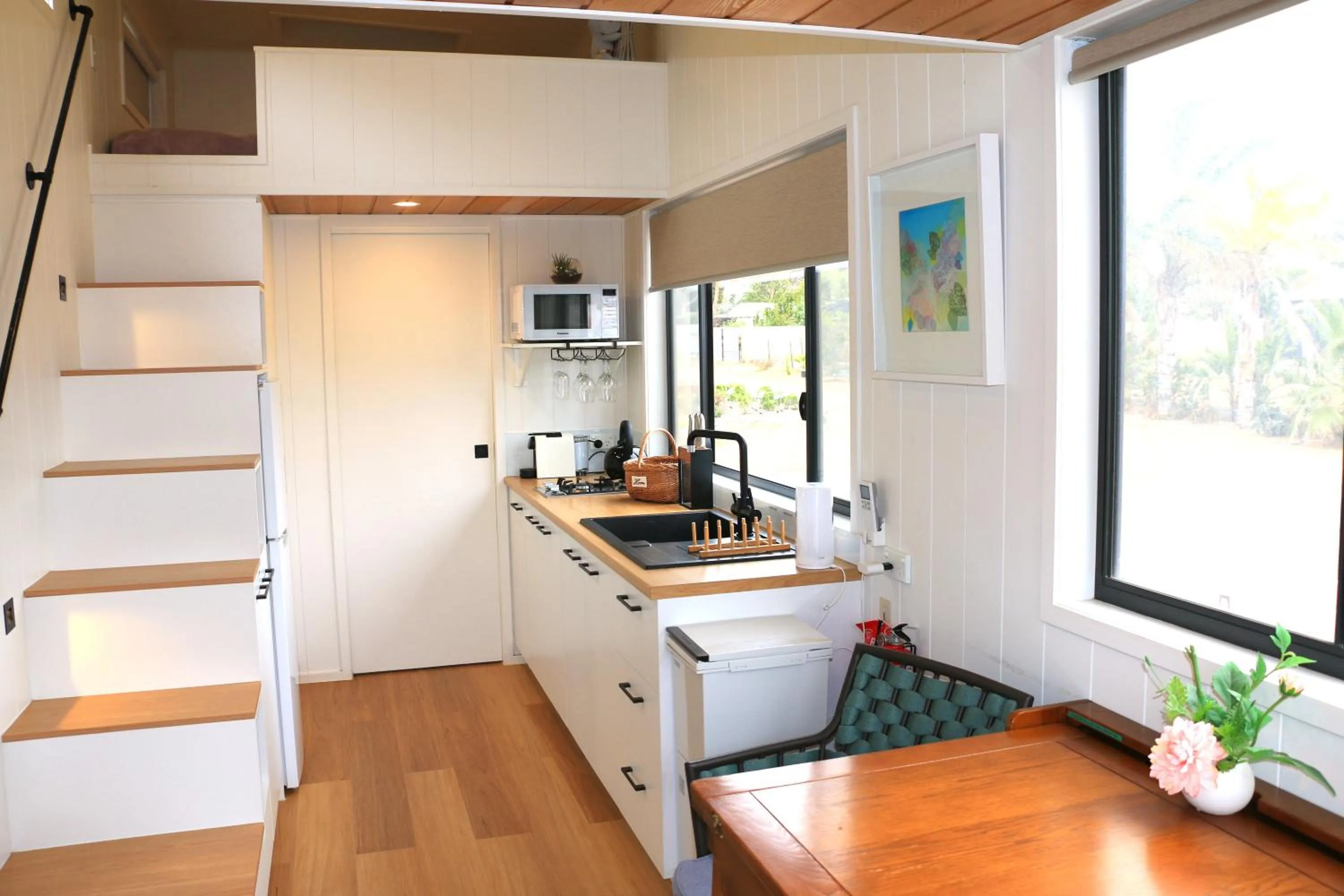 kitchen in The Pink Lake Tiny House - 'Sakura'