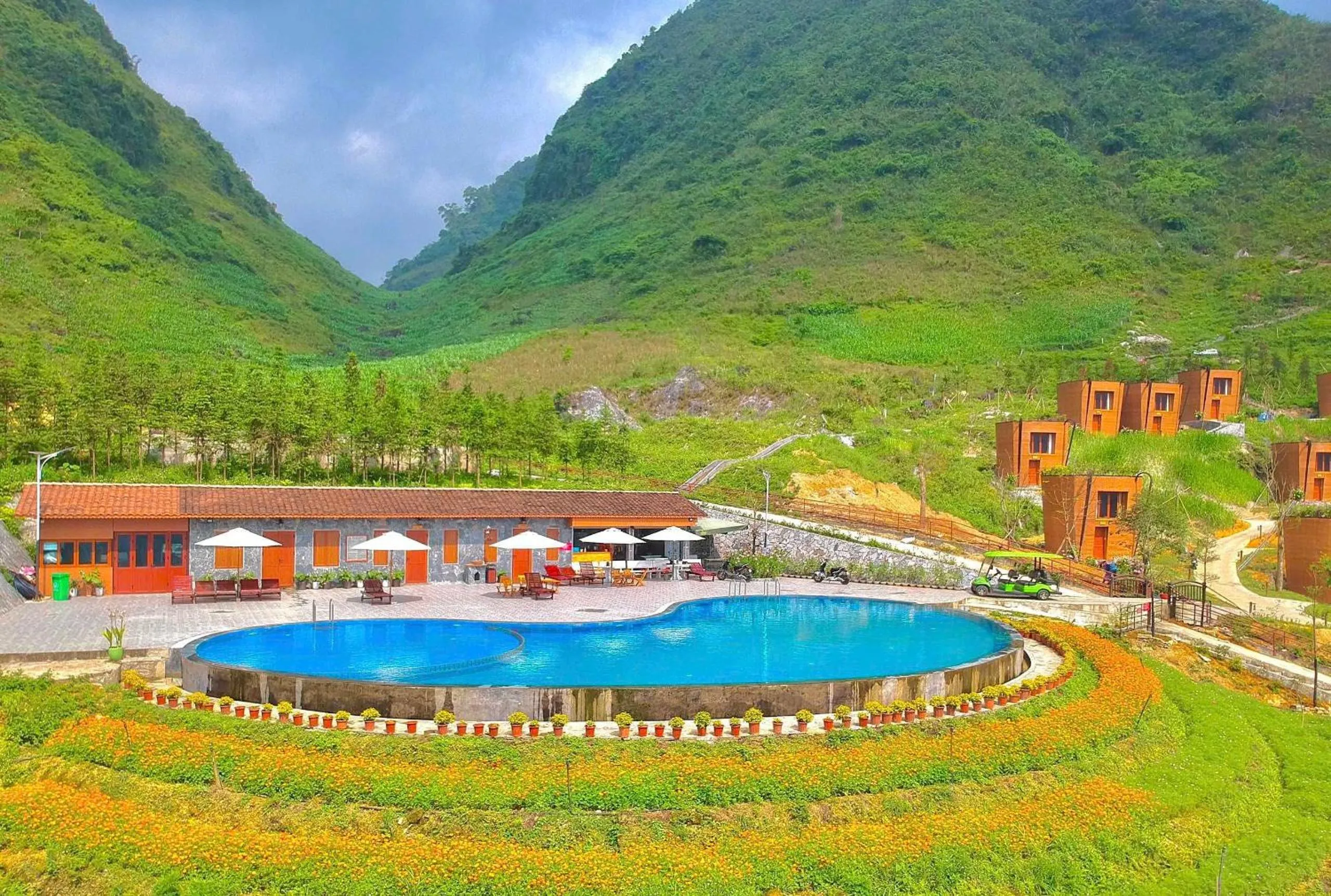 Swimming pool in H'mong Village Resort Ha Giang