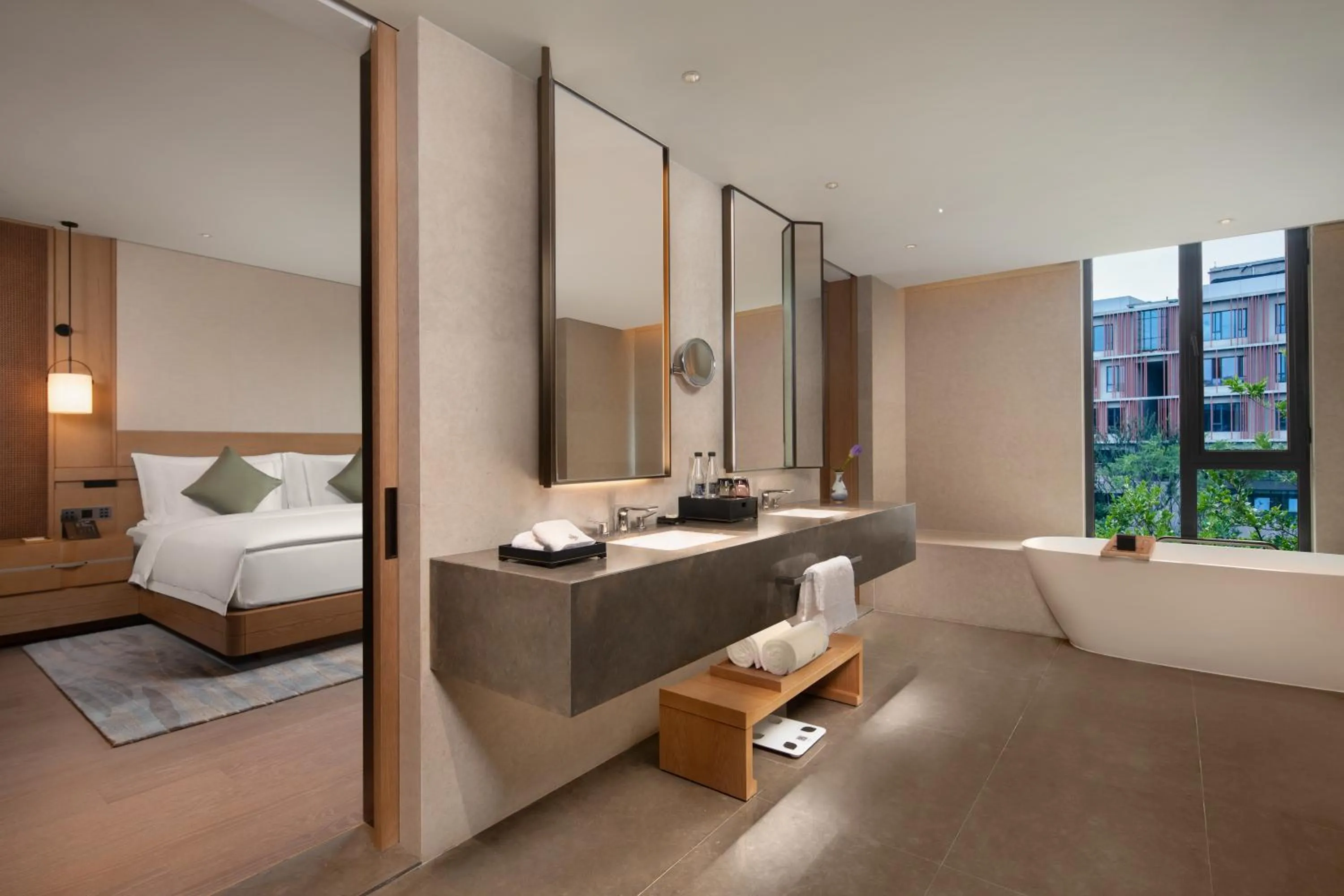 Bathroom, Bed in Grand WUJI Hotel, in The Unbound Collection by Hyatt