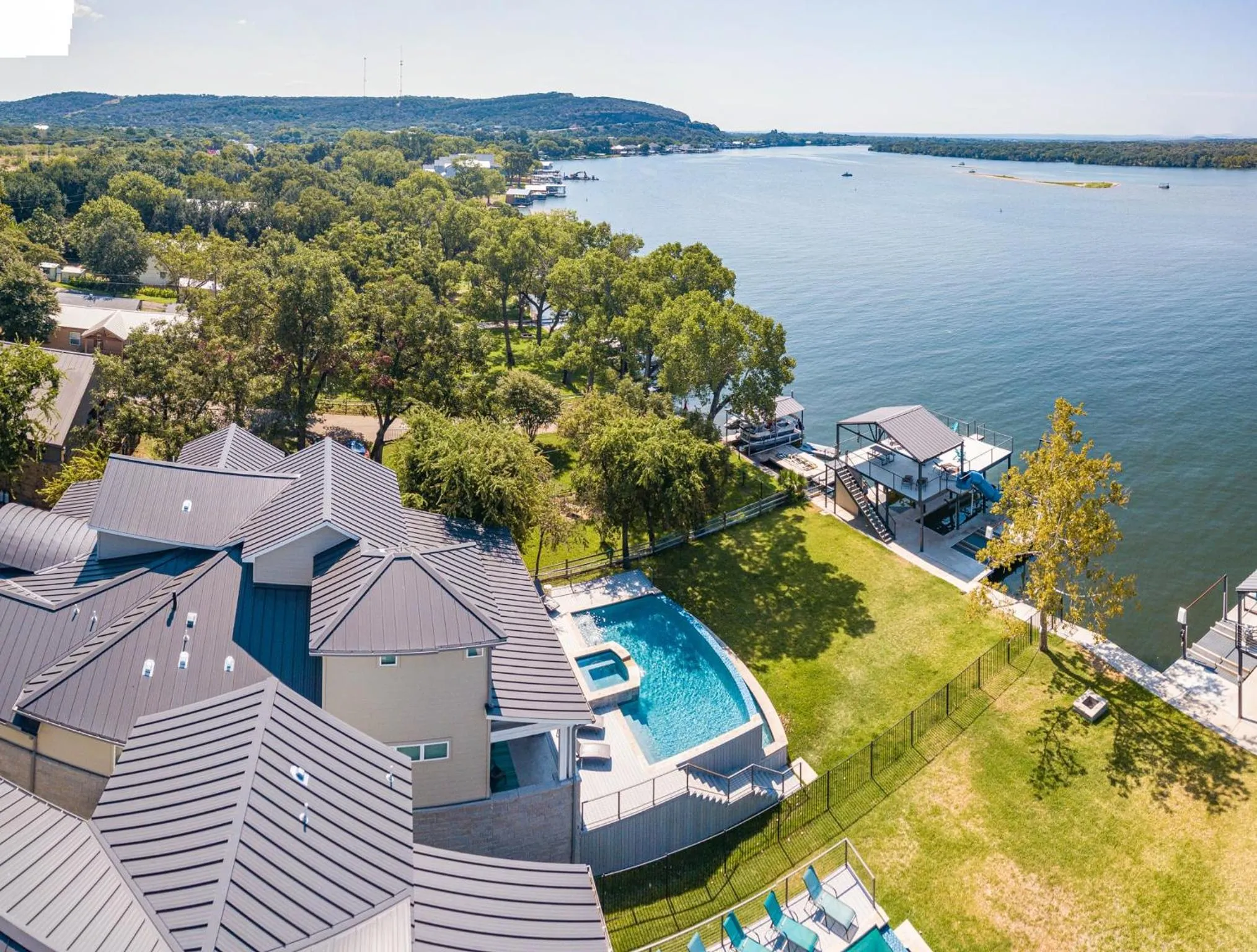 Luxury Lake LBJ House with Heated Swimming Pool and Spill Over Hot Tub and 2 Boat Slips