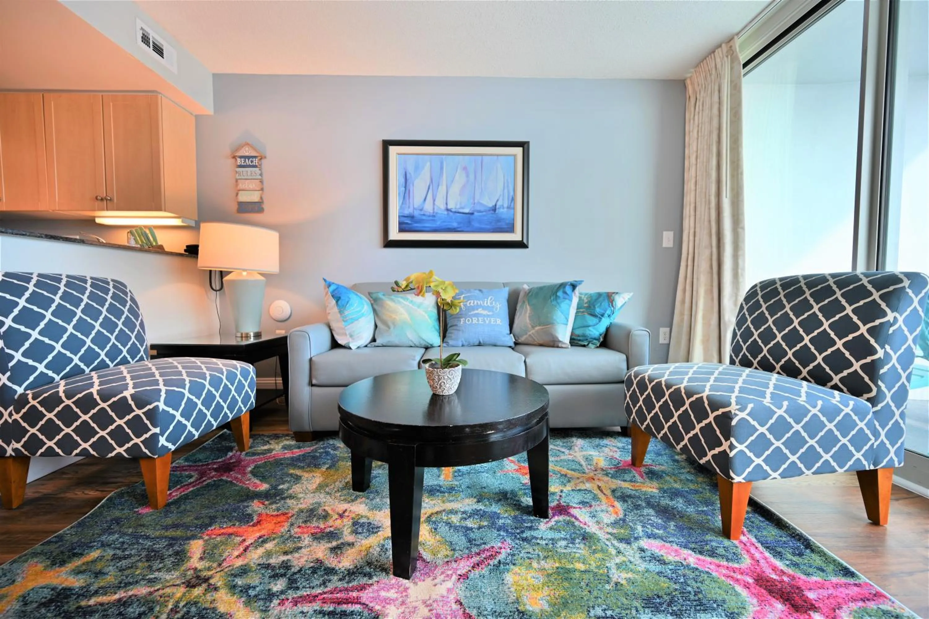 Living room in Luxury 2 bedroom 2 bathroom Ocean Front Condo on the 12th floor for 8