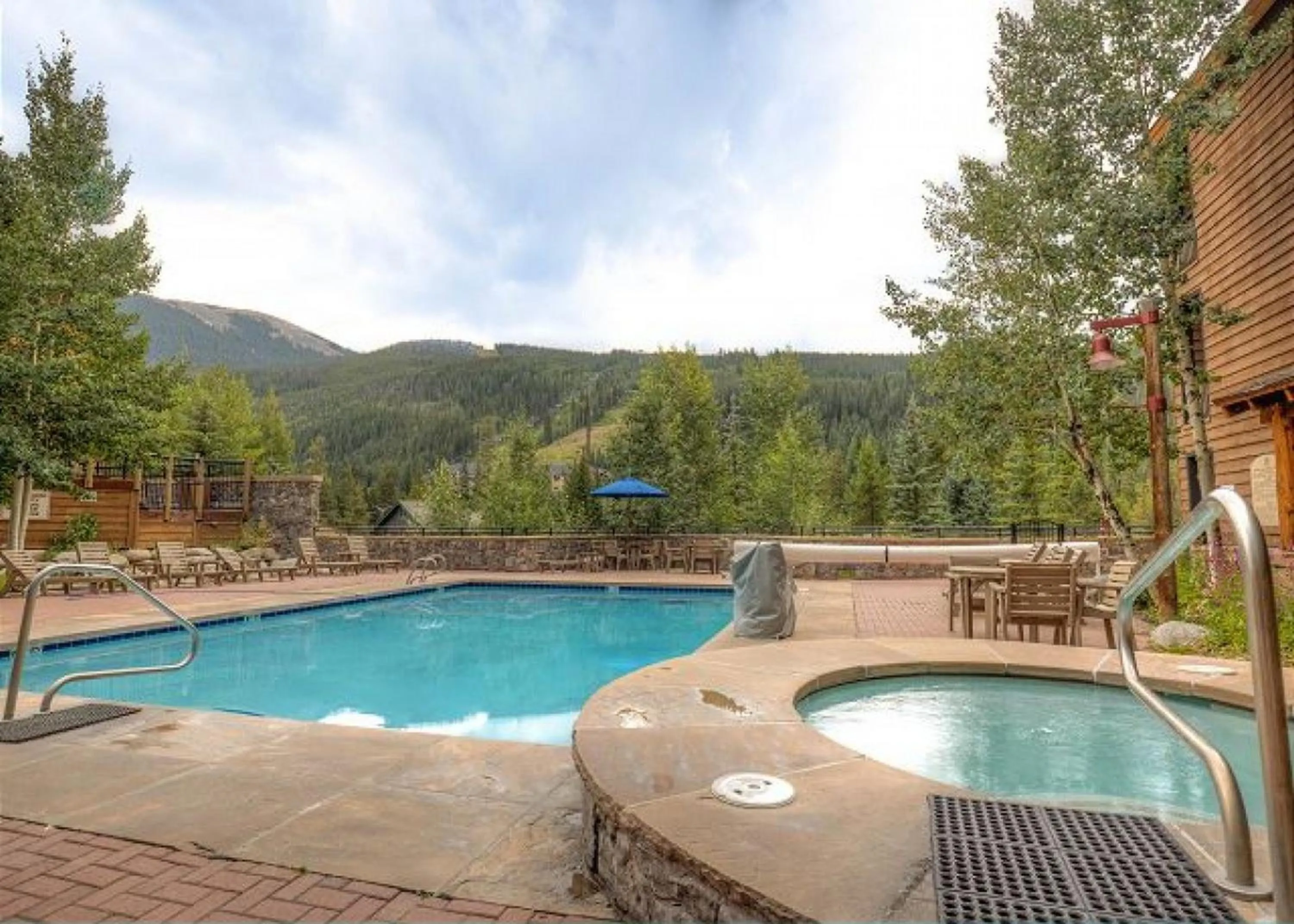 Pool view in Jackpine Lodge by Summit County Mountain Retreats