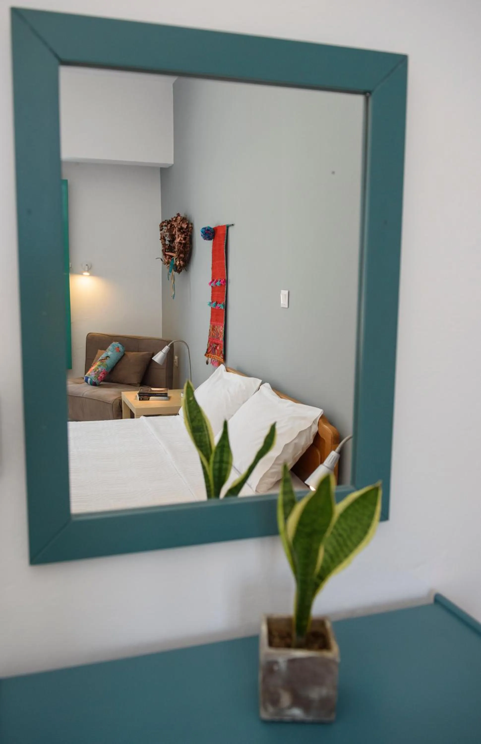 Decorative detail, Bed in Porto Katapola Pension