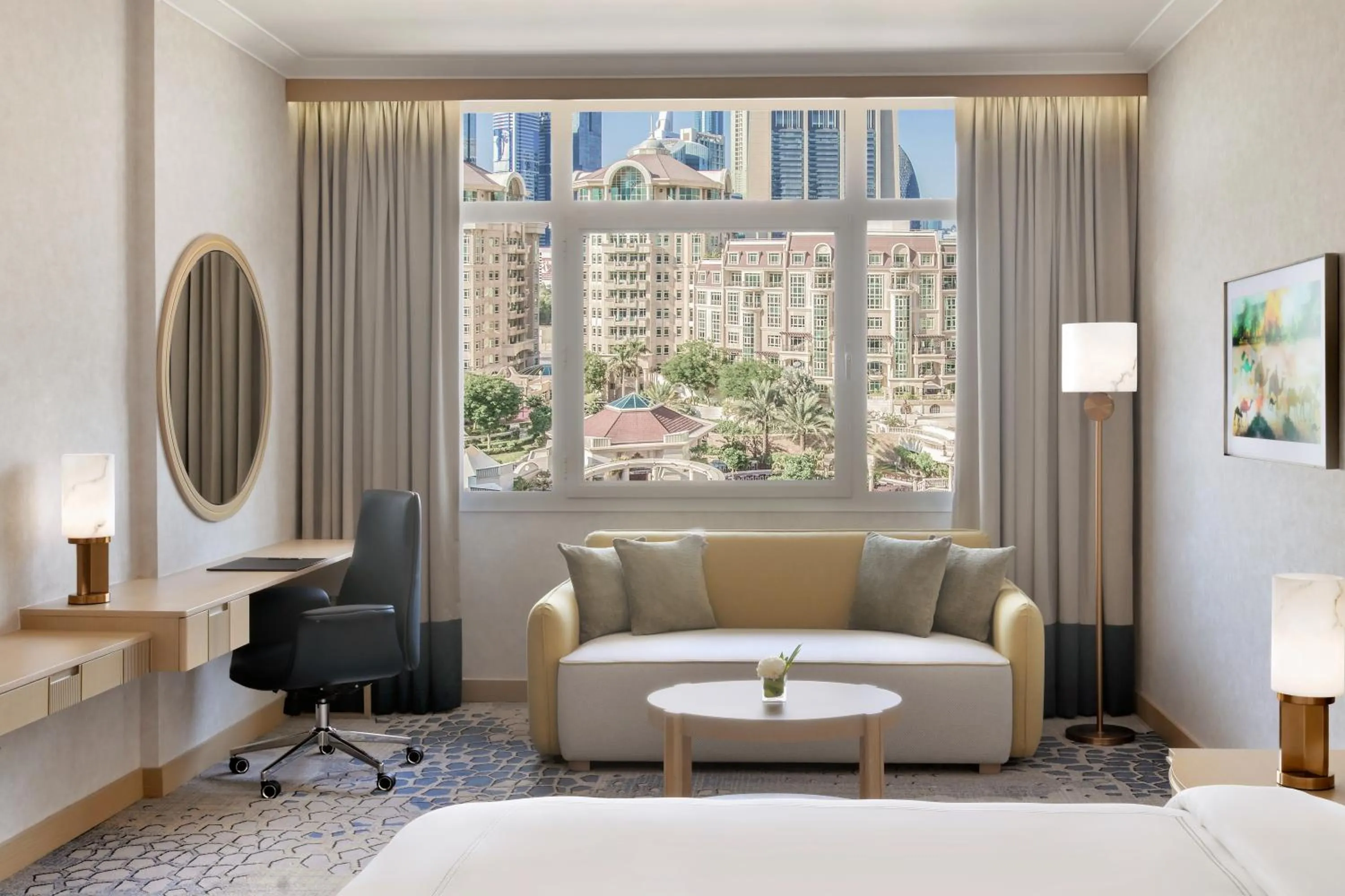 Seating area, Bed in Swissôtel Al Murooj Dubai