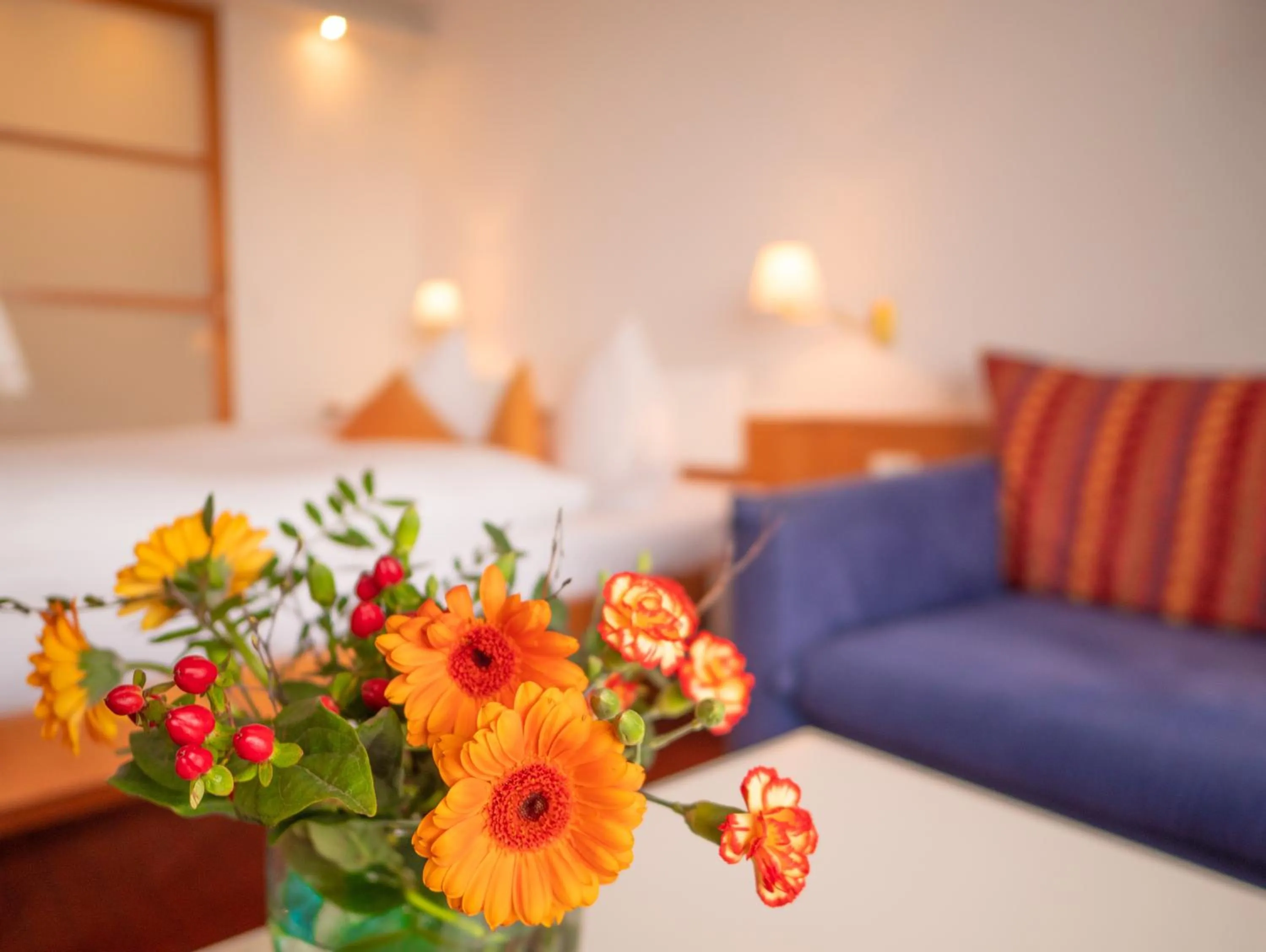 Seating area, Bed in Hanseat