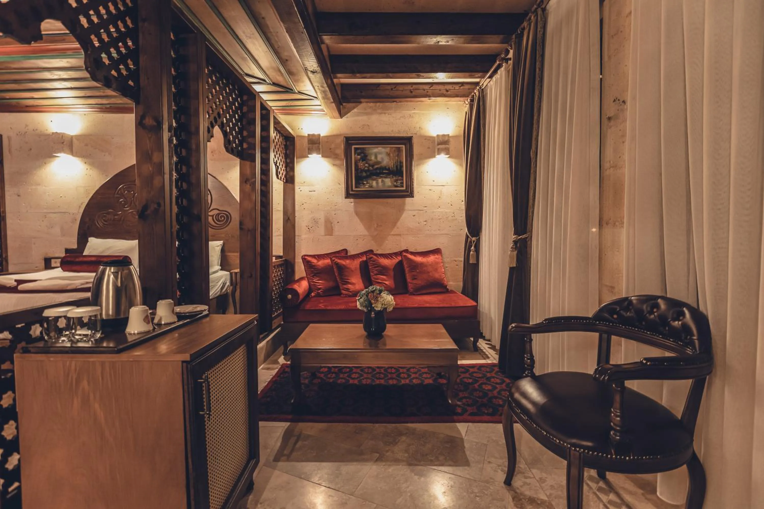 Seating area in Sobek Stone House Cappadocia