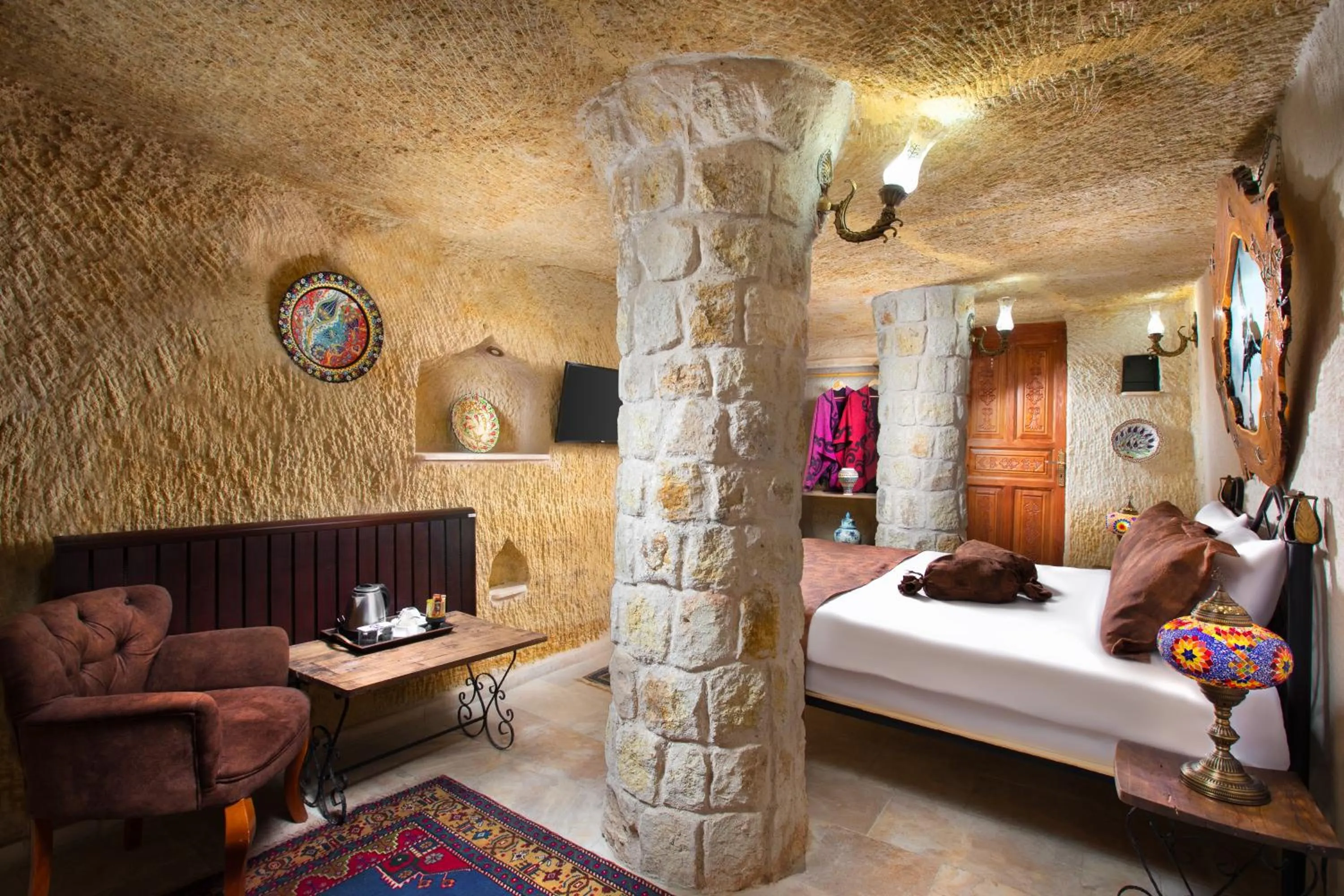 Bed in Romantic Cave Hotel
