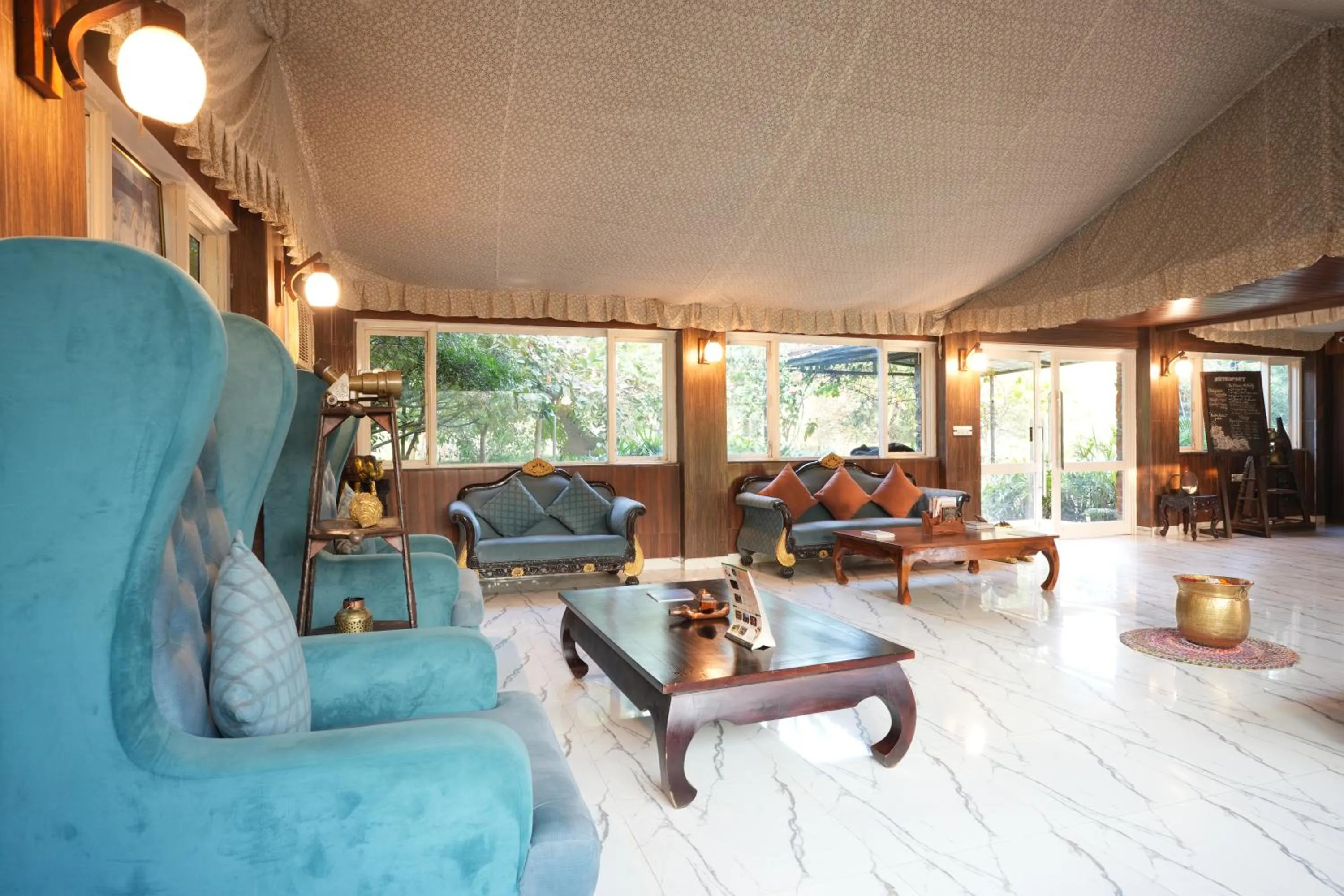 Lobby or reception in Astroport Sariska Treetop by Eight Continents