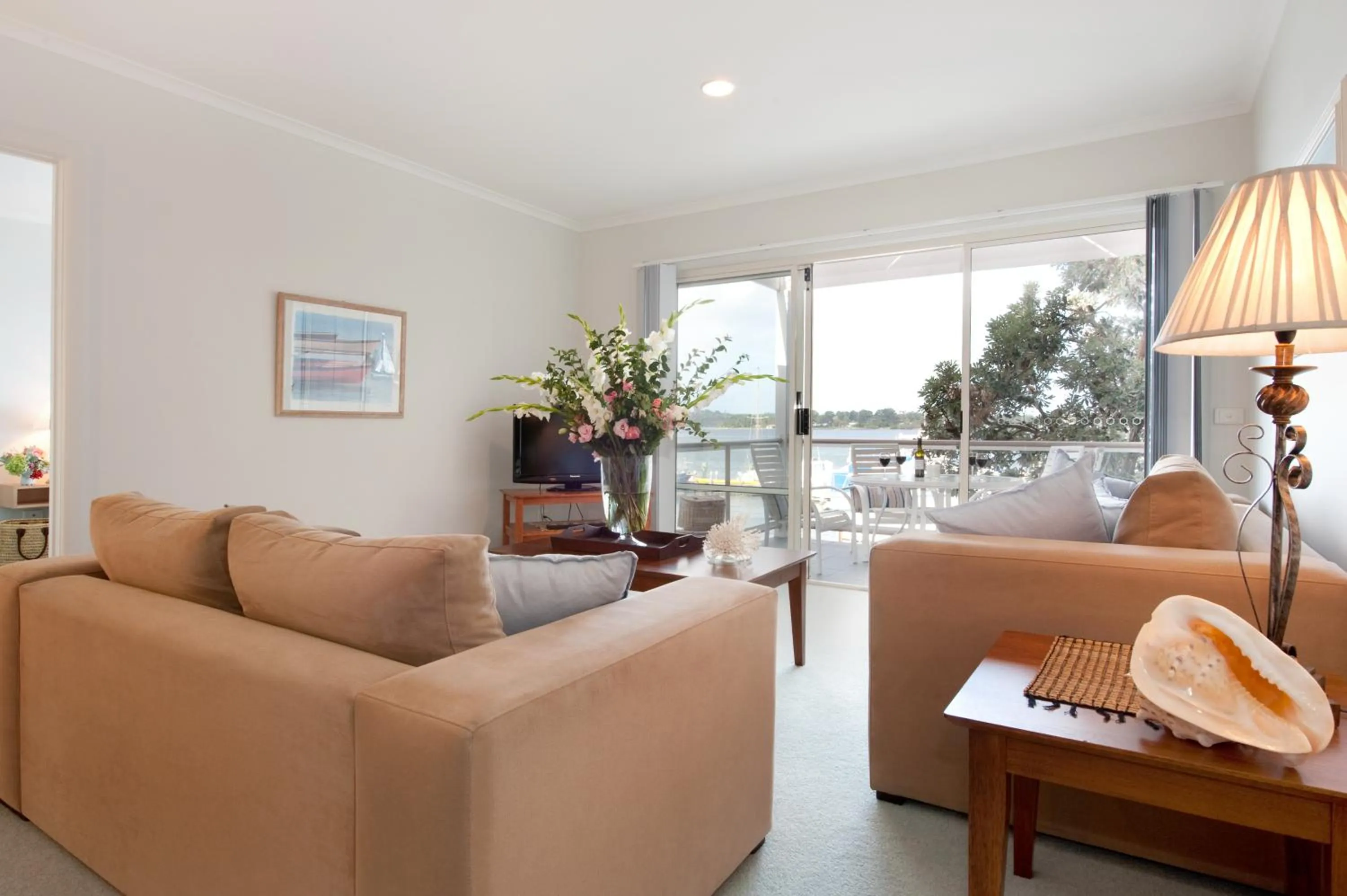 Living room in The Moorings at Metung