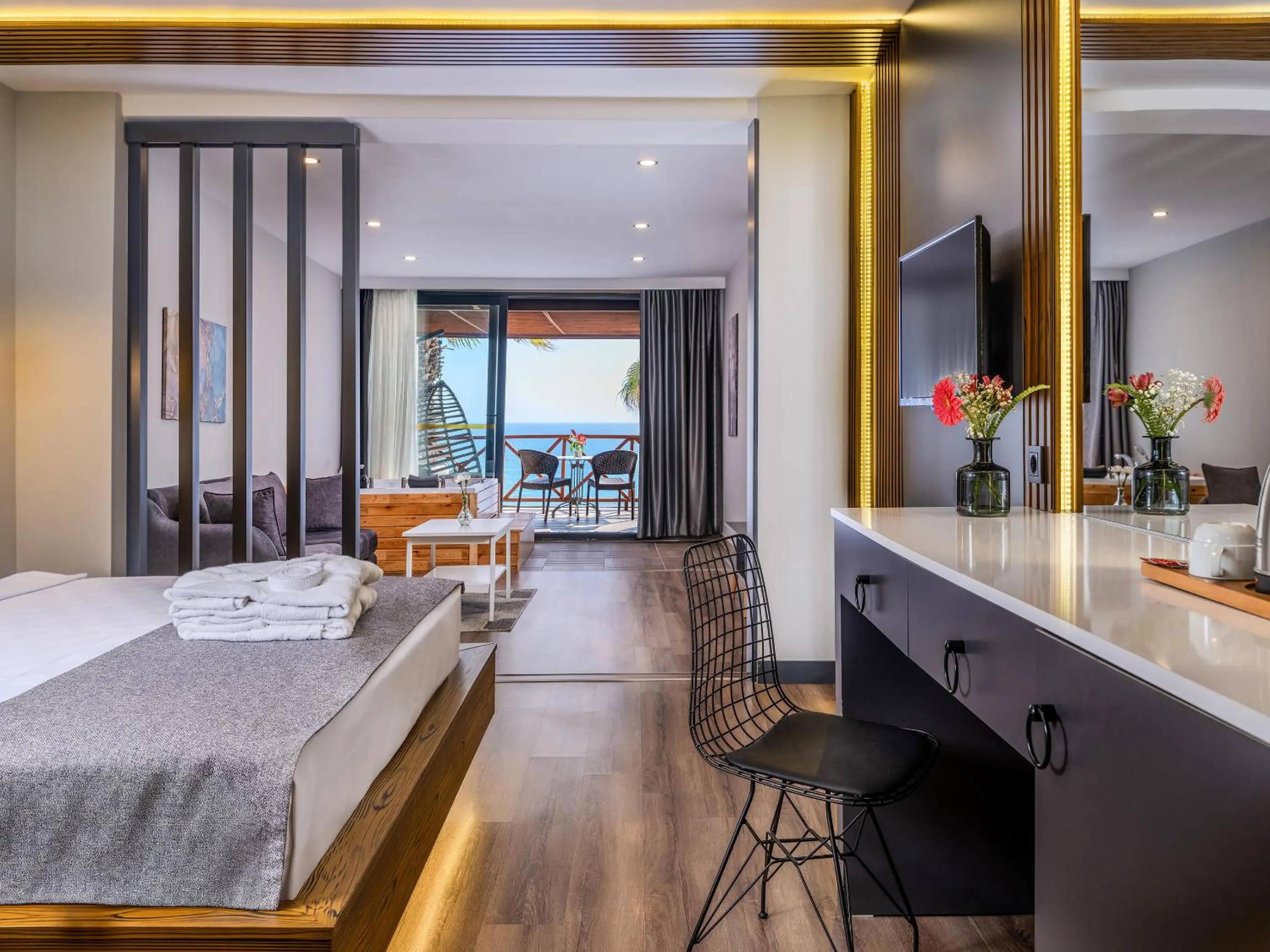 Patio, Bed in Adora Calma Beach Hotel Adults Only