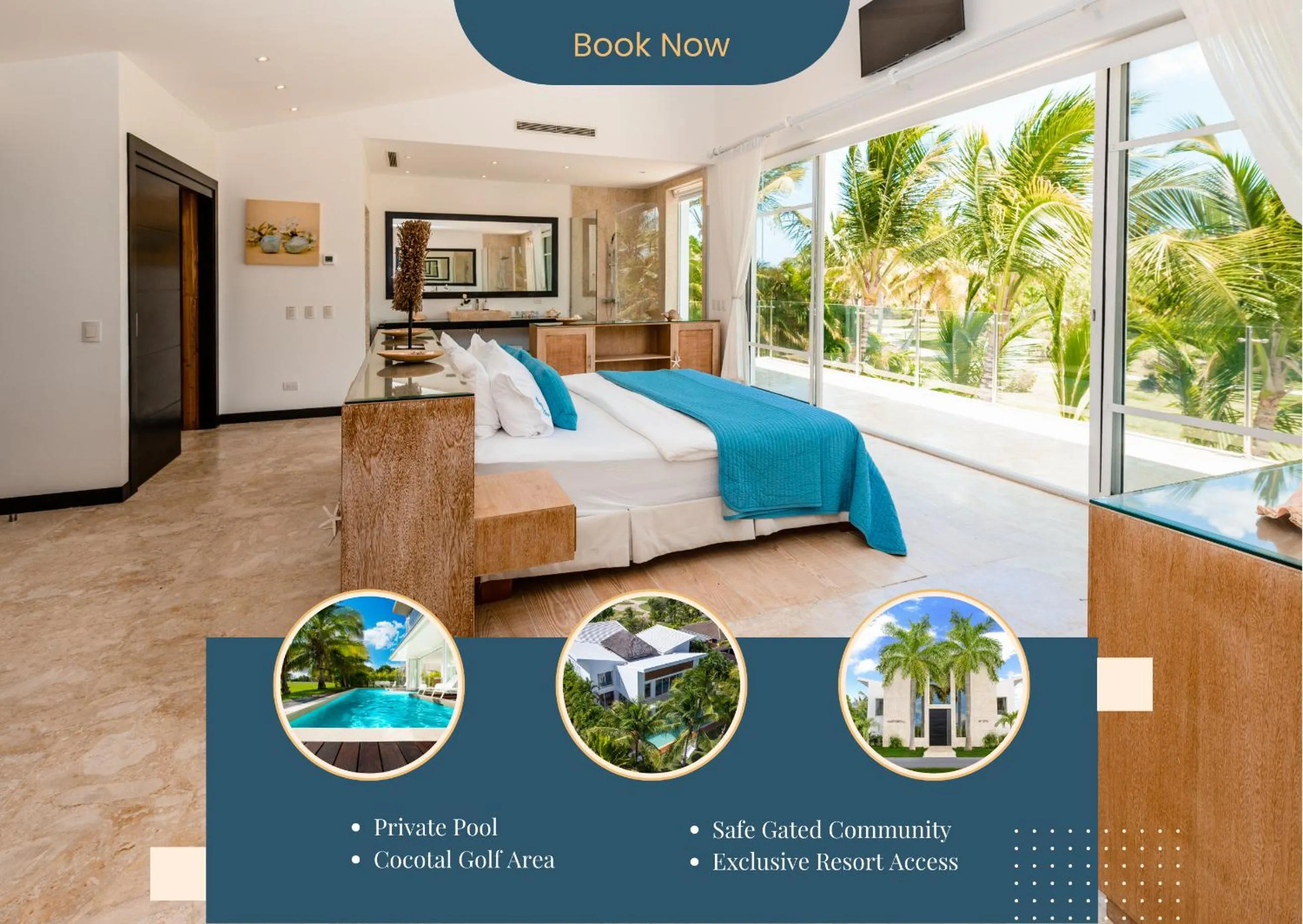 Bed in Luxury Rentals in Punta Cana - Exclusive Waterfall Villa with Private Pool, BBQ, Maid, Golf
