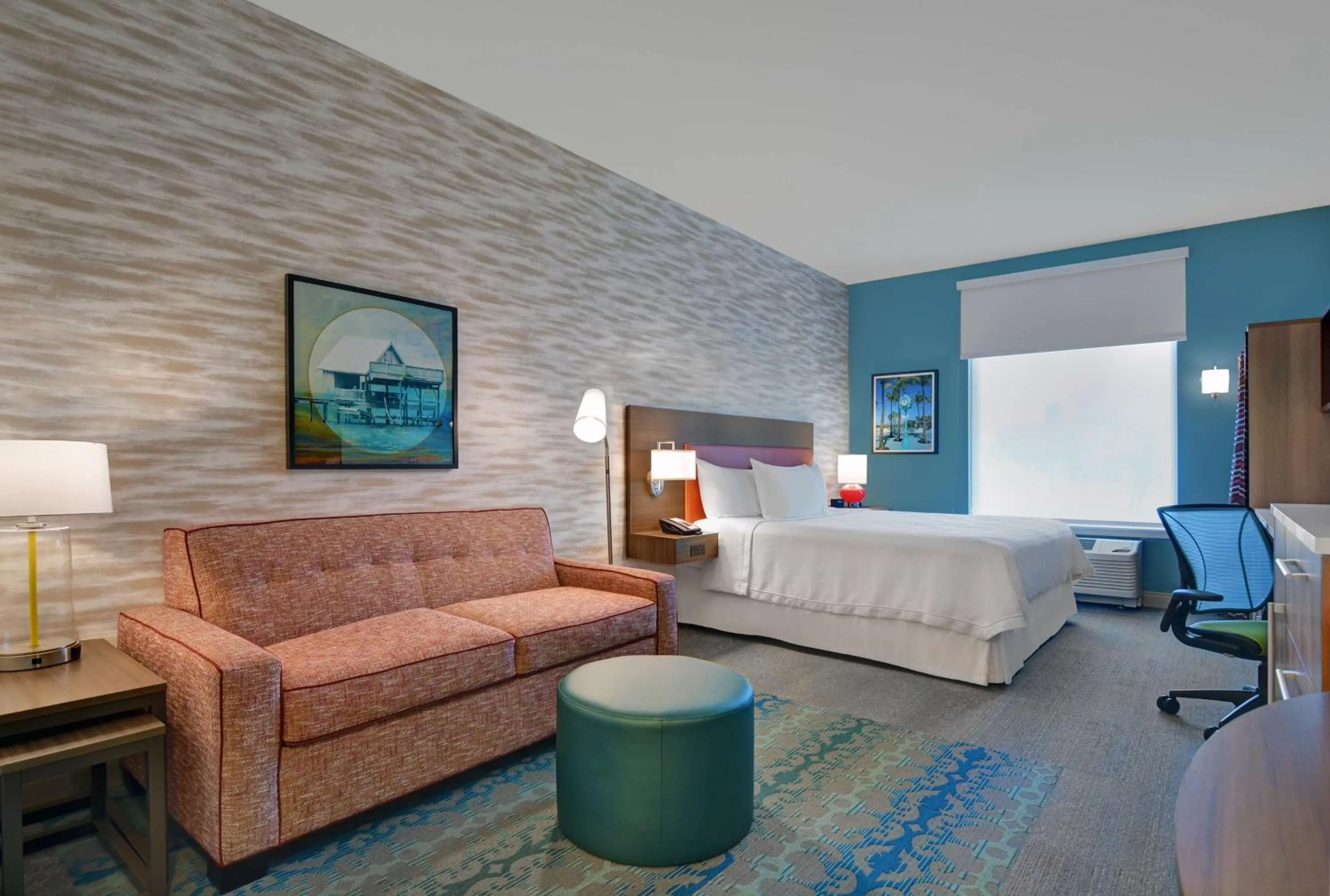 Living room, Bed in Home2 Suites by Hilton Fort Myers Colonial Blvd