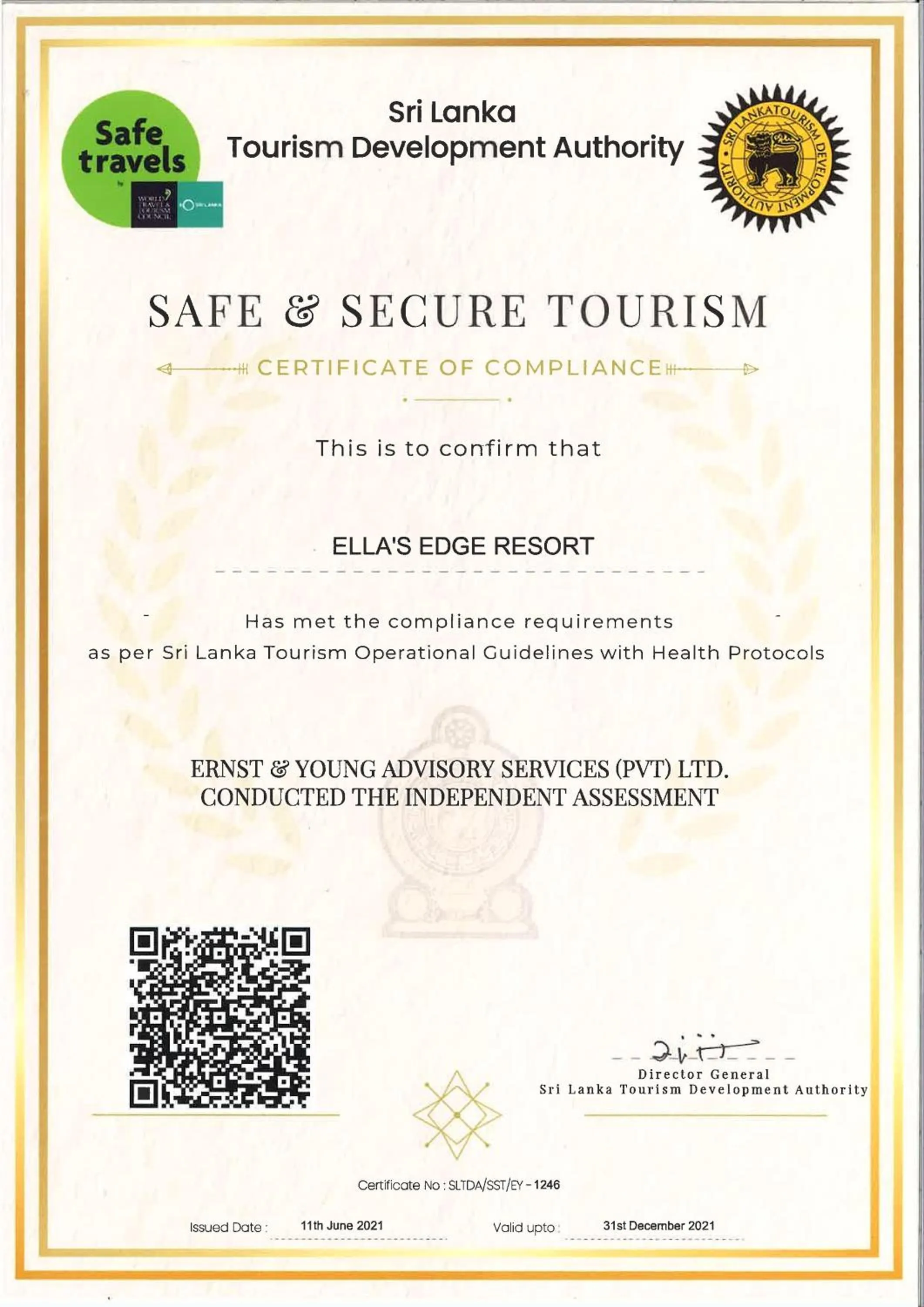 Certificate/Award in Hotel Ella`s Edge