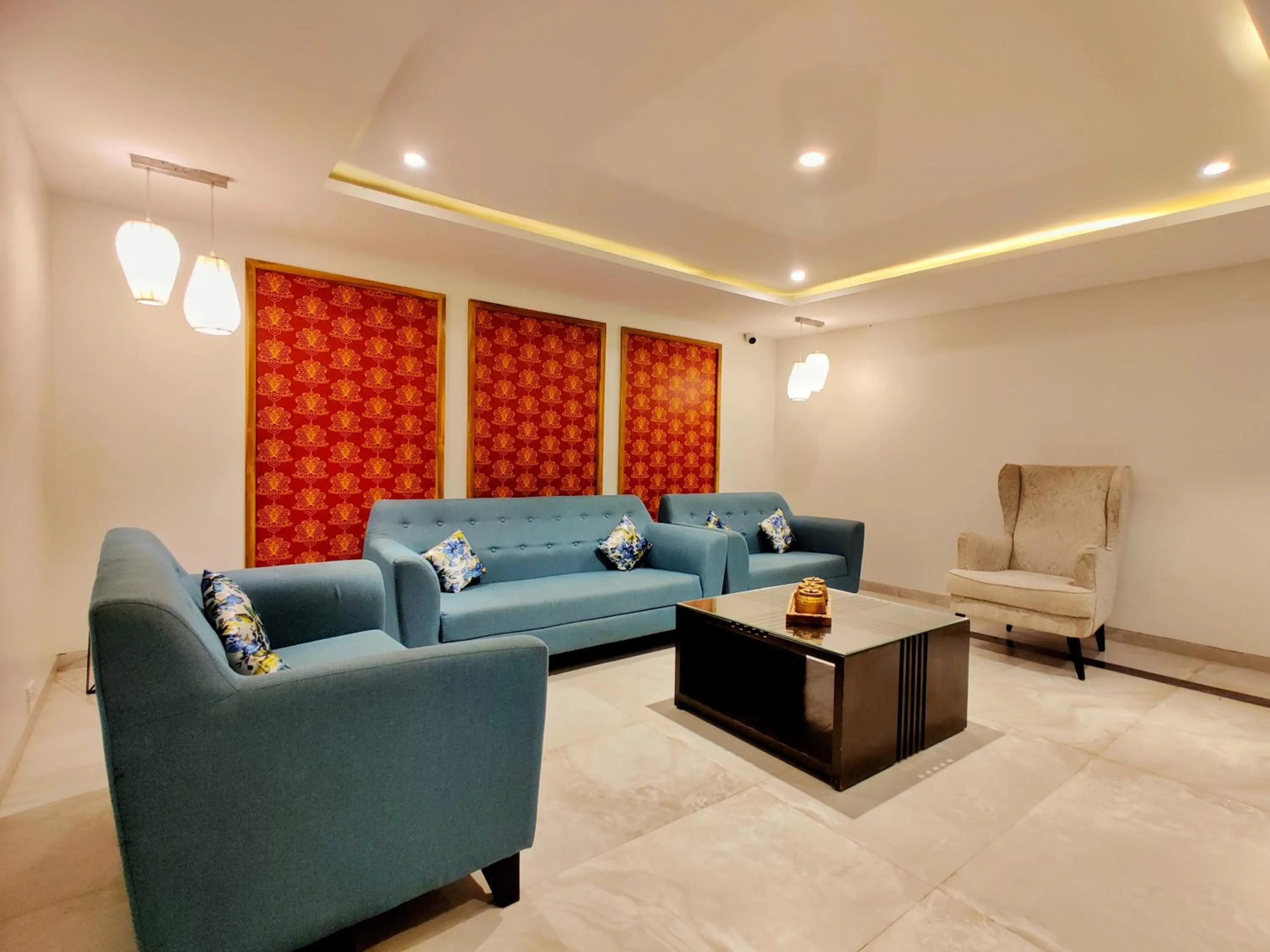 Seating area in Pushpam Sanskruti Resort Karjat