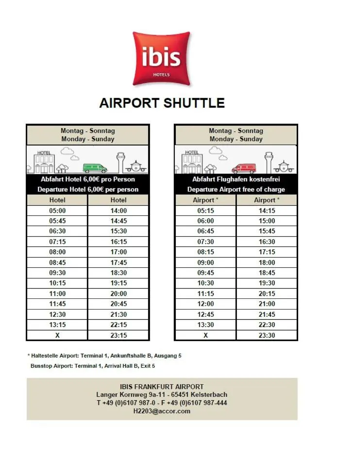 shuttle in ibis Hotel Frankfurt Airport