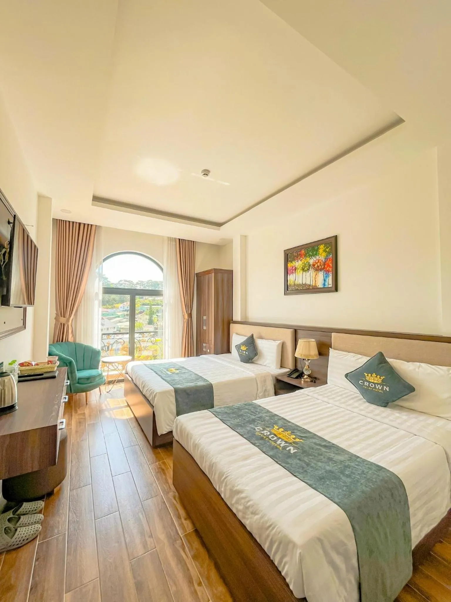 Bed in Crown Dalat Hotel