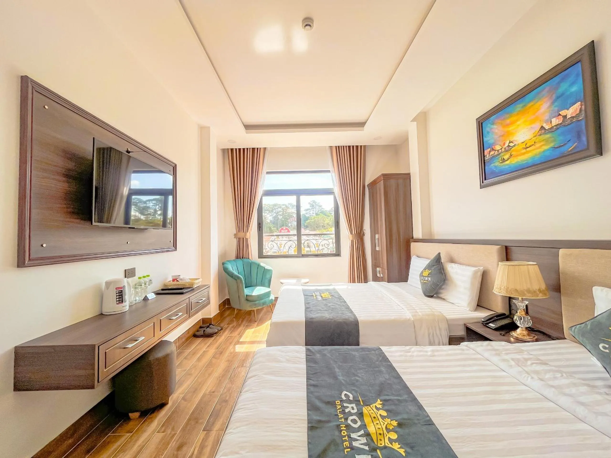 Bed in Crown Dalat Hotel