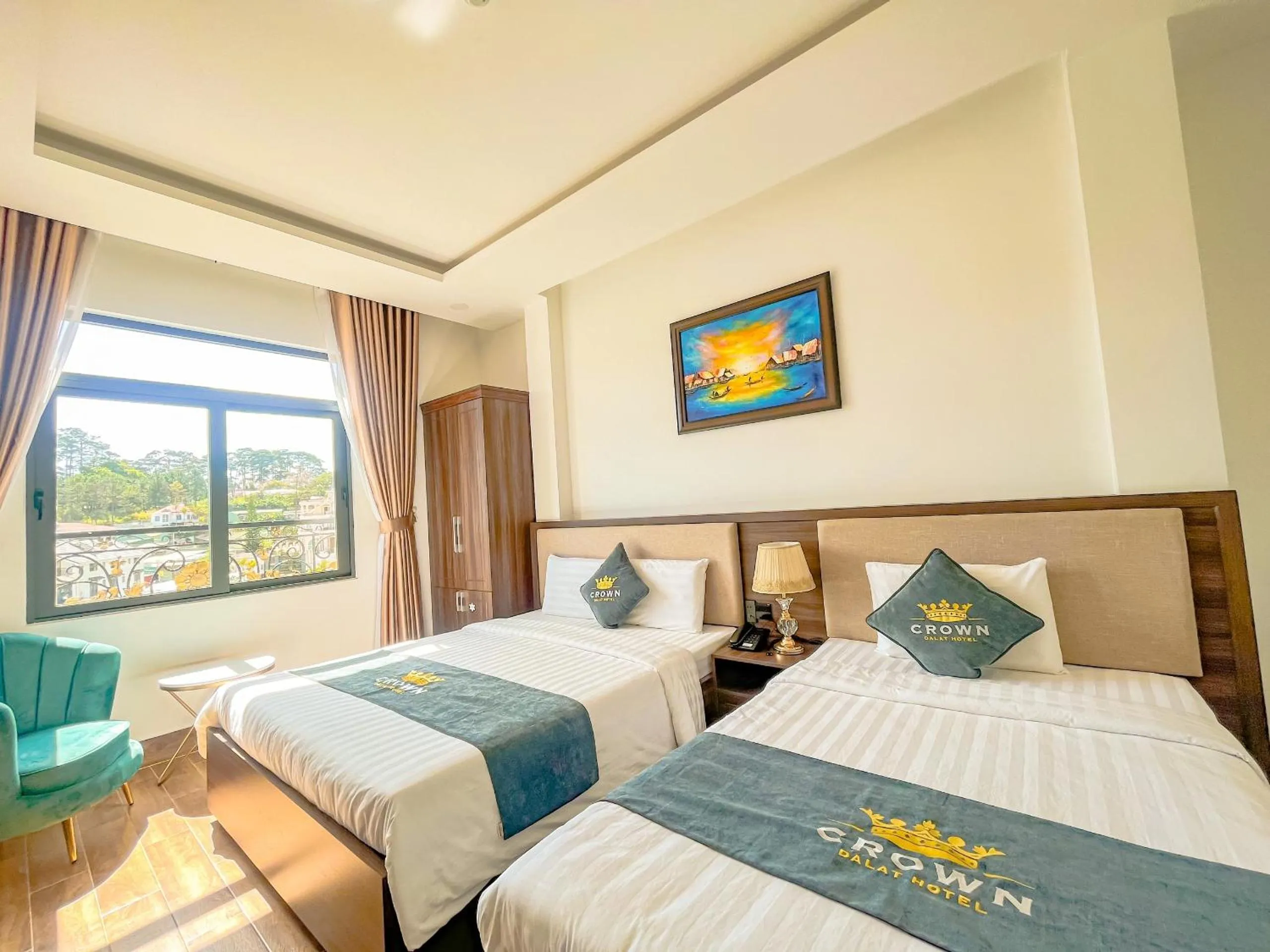 Bed in Crown Dalat Hotel