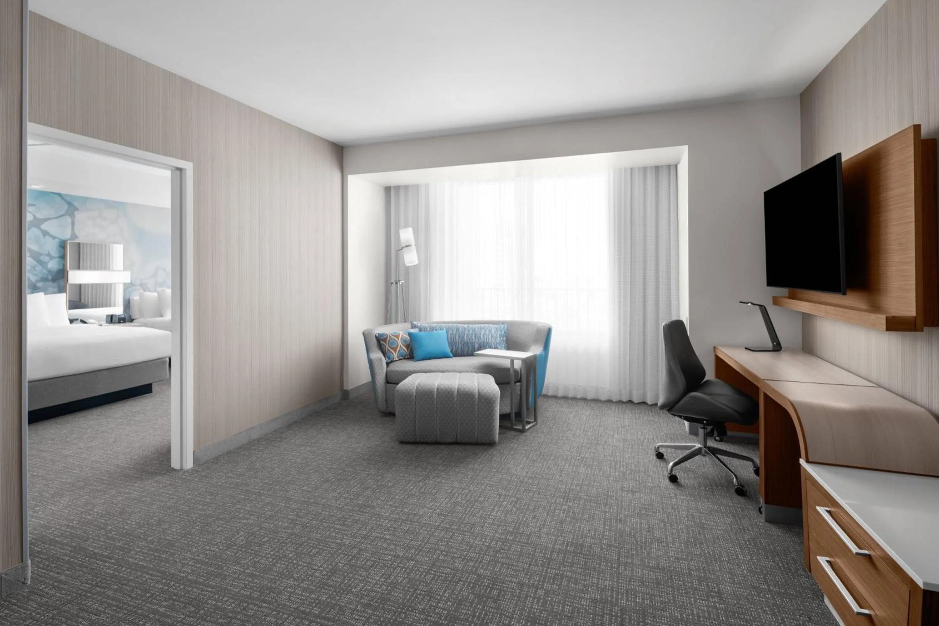 Living room, Bed in Courtyard by Marriott Clearwater Beach