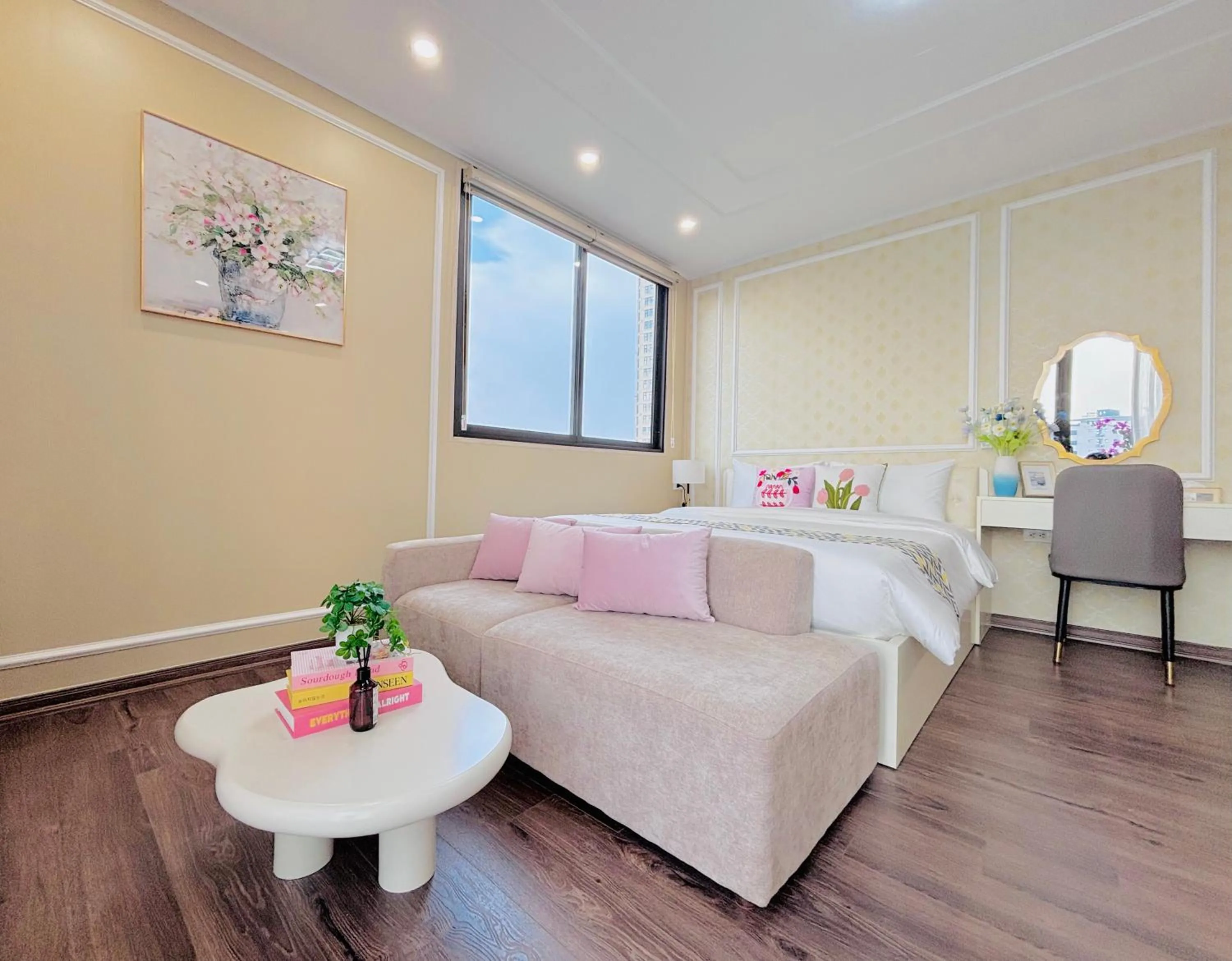 Living room, Bed in T98 Westlake Quang An - Tay ho Center Garden View Studio!