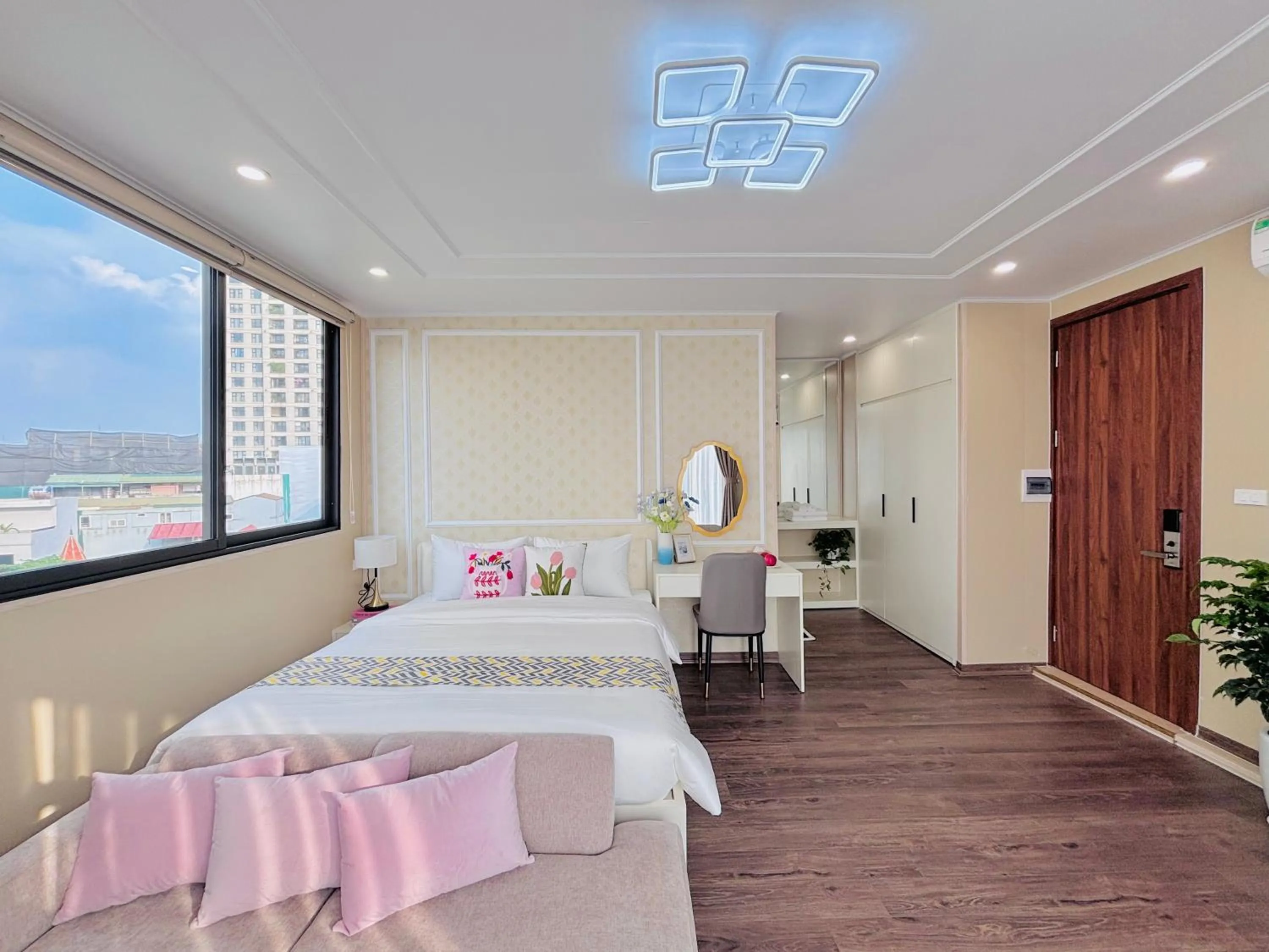 Living room, Bed in T98 Westlake Quang An - Tay ho Center Garden View Studio!