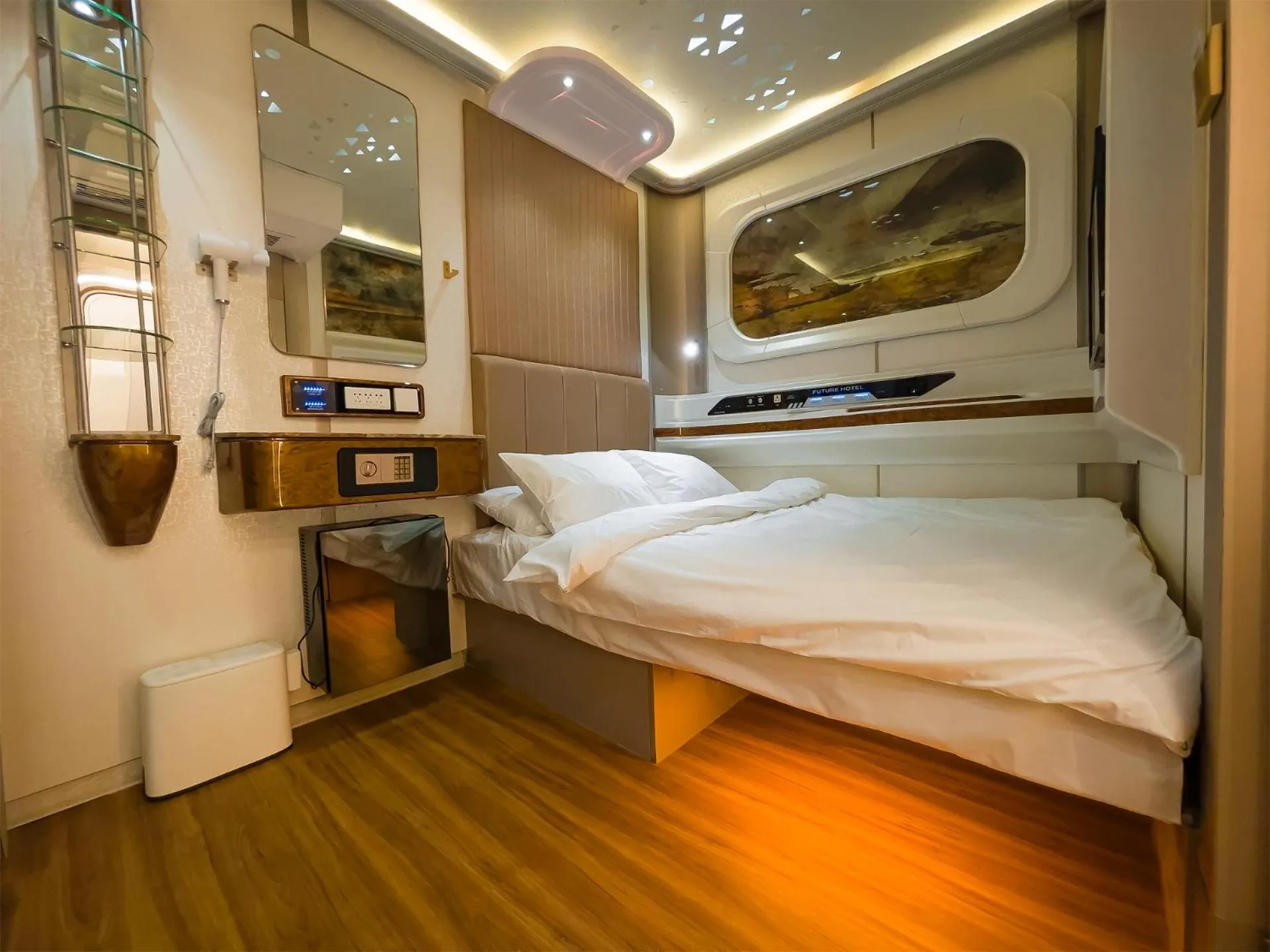 Bed in CAPS LOCK Future Hotel