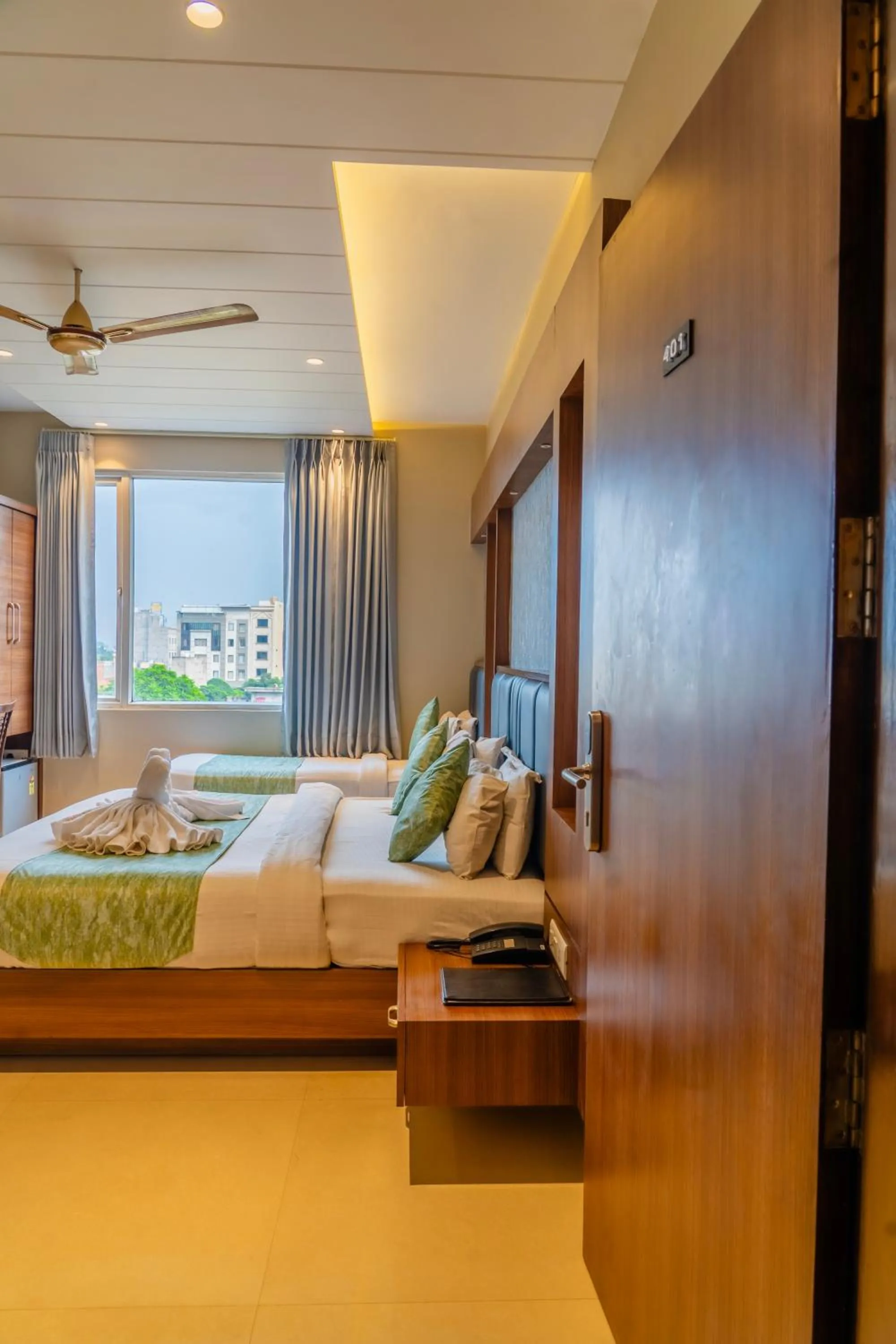 View (from property/room), Bed in Hotel Amritsar International 2 min walk from Amritsar Bus Stand