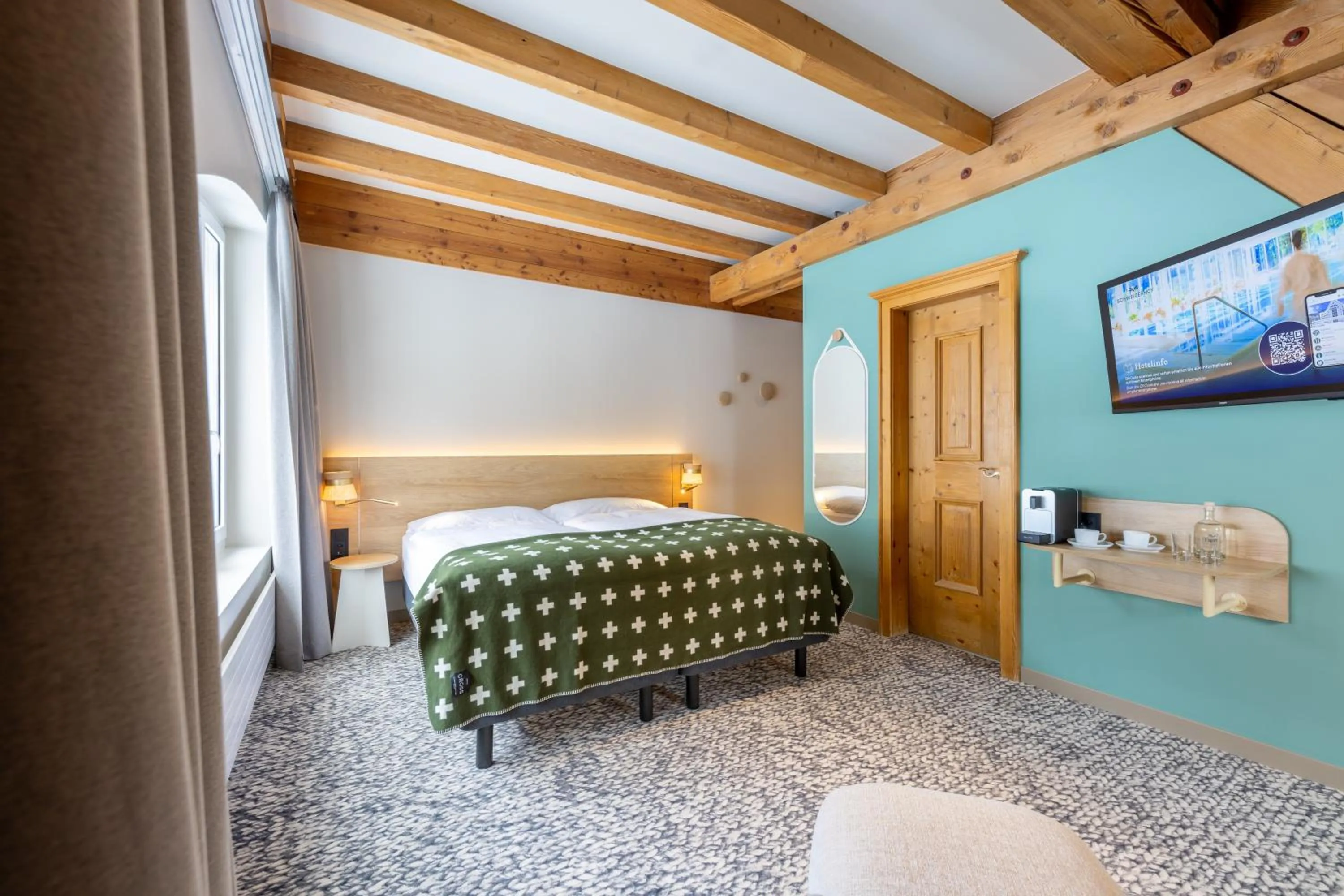 Bedroom, Bed in Hotel Schweizerhof Sils Maria, a Faern Collection Hotel