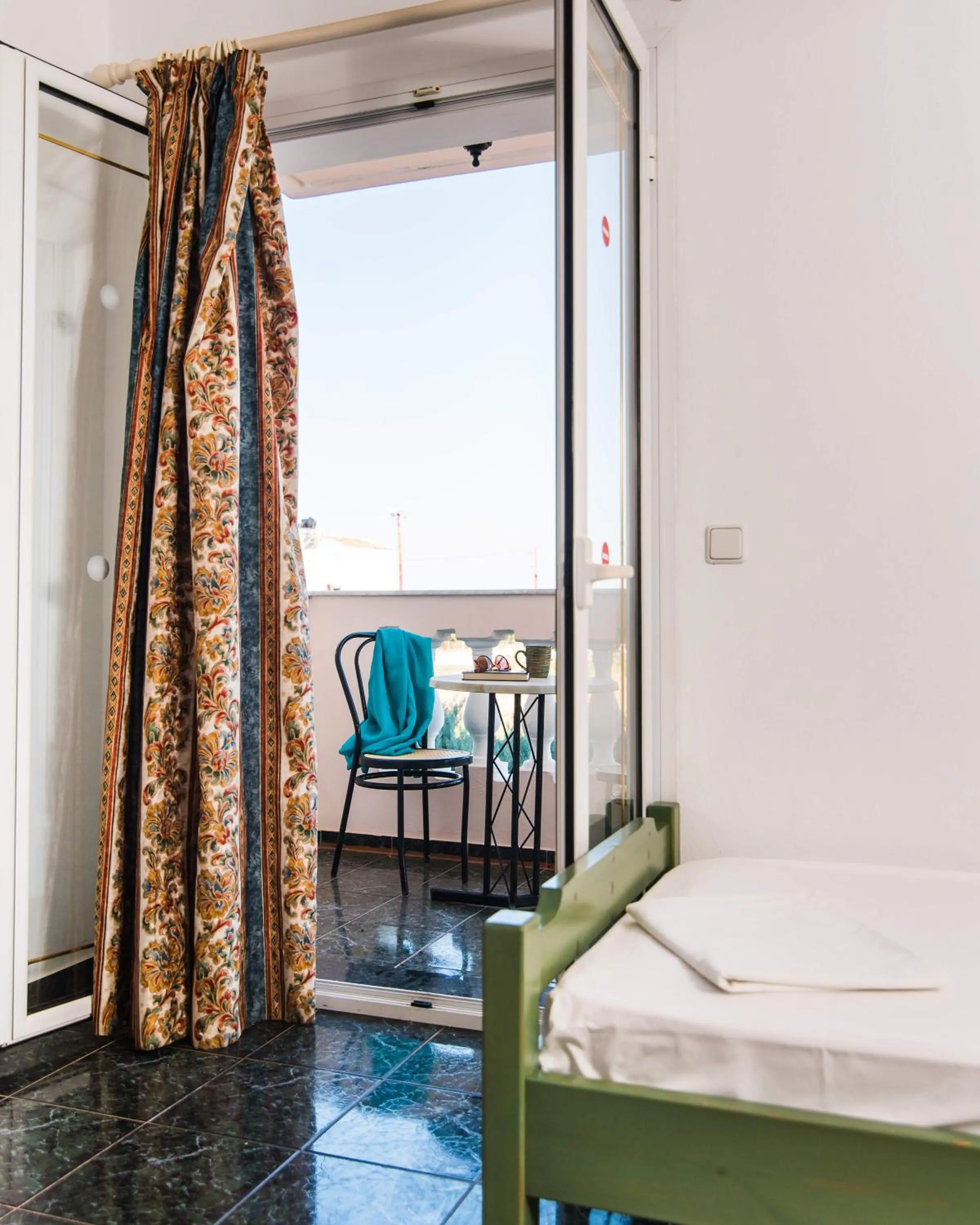 Balcony/Terrace, Bed in Yiannis Manos Hotel Resort